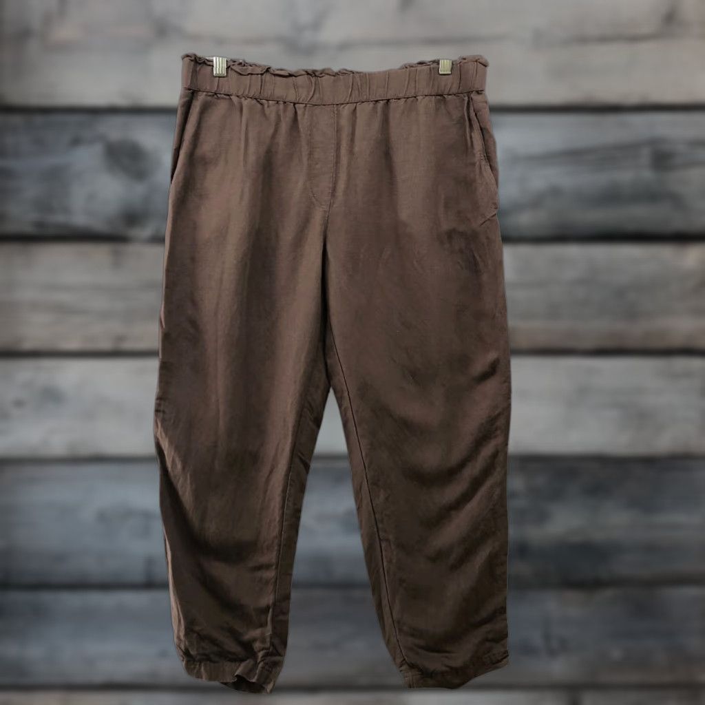 H&M H&M Linen Blend Cropped Pants Womens Size 14 Brown High Rise Tapered Casual Size 36" / US 14 / IT 50 - 1 Thumbnail