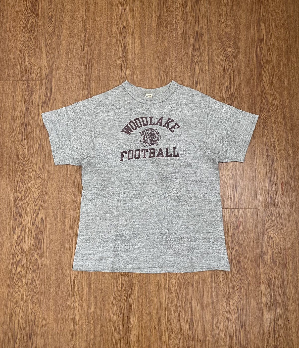 image of Buzz Ricksons x The Real Mccoys Warehouse Woodlake Football T-Shirt in Grey, Men's (Size Medium)
