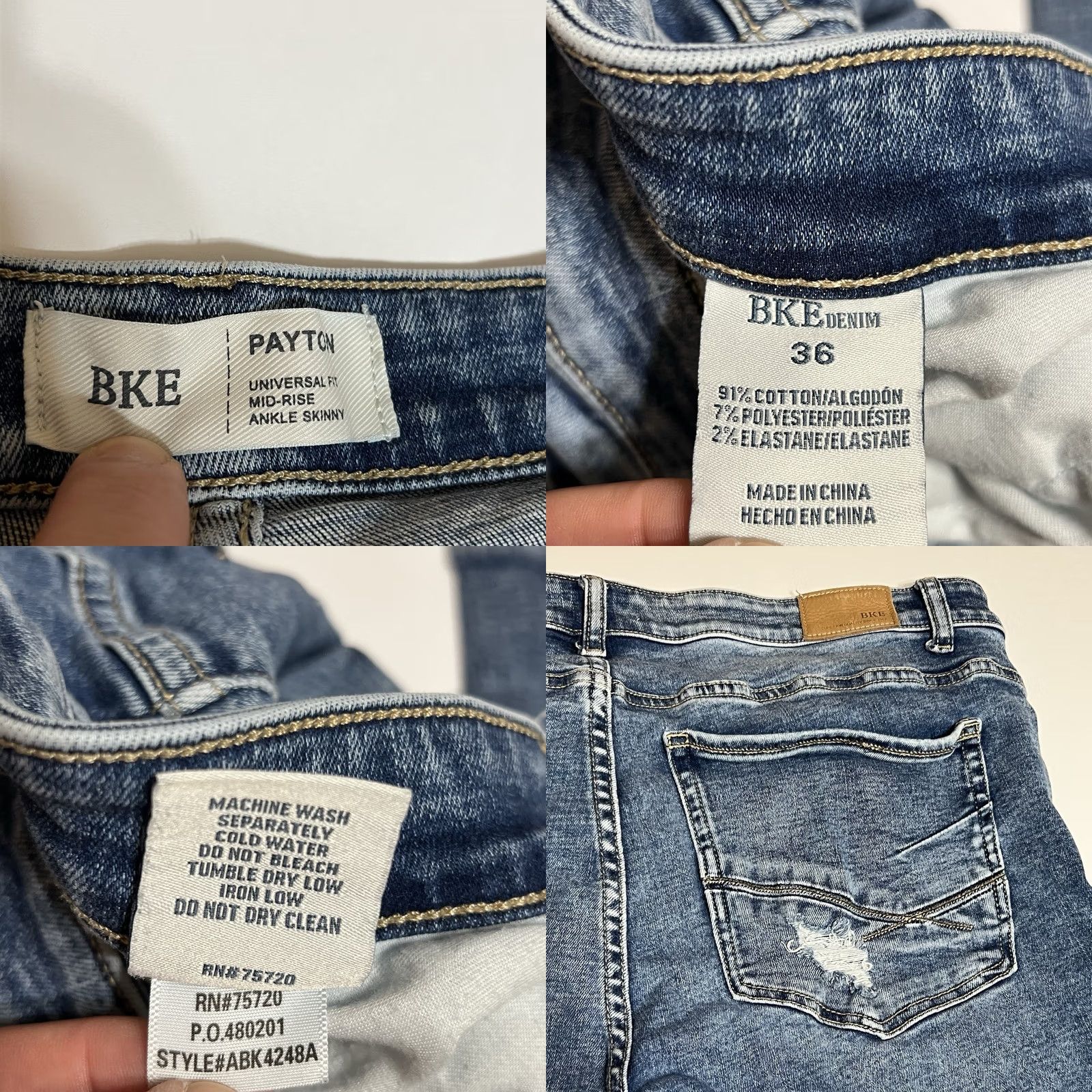 BKE BKE Payton Jeans Universal Fit Mid Rise Ankle Skinny 38 Blue Distressed Stretch Denim 5-Pocket Womens Slim Regular Size Type Jeans Size 26" / US 2 / IT 38 - 8 Thumbnail