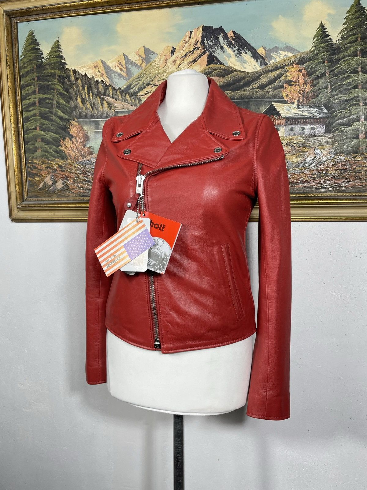 Schott Schott Lambskin Leather Zip Red Biker Jacket Motor Harley Size S / US 4 / IT 40 - 3 Thumbnail