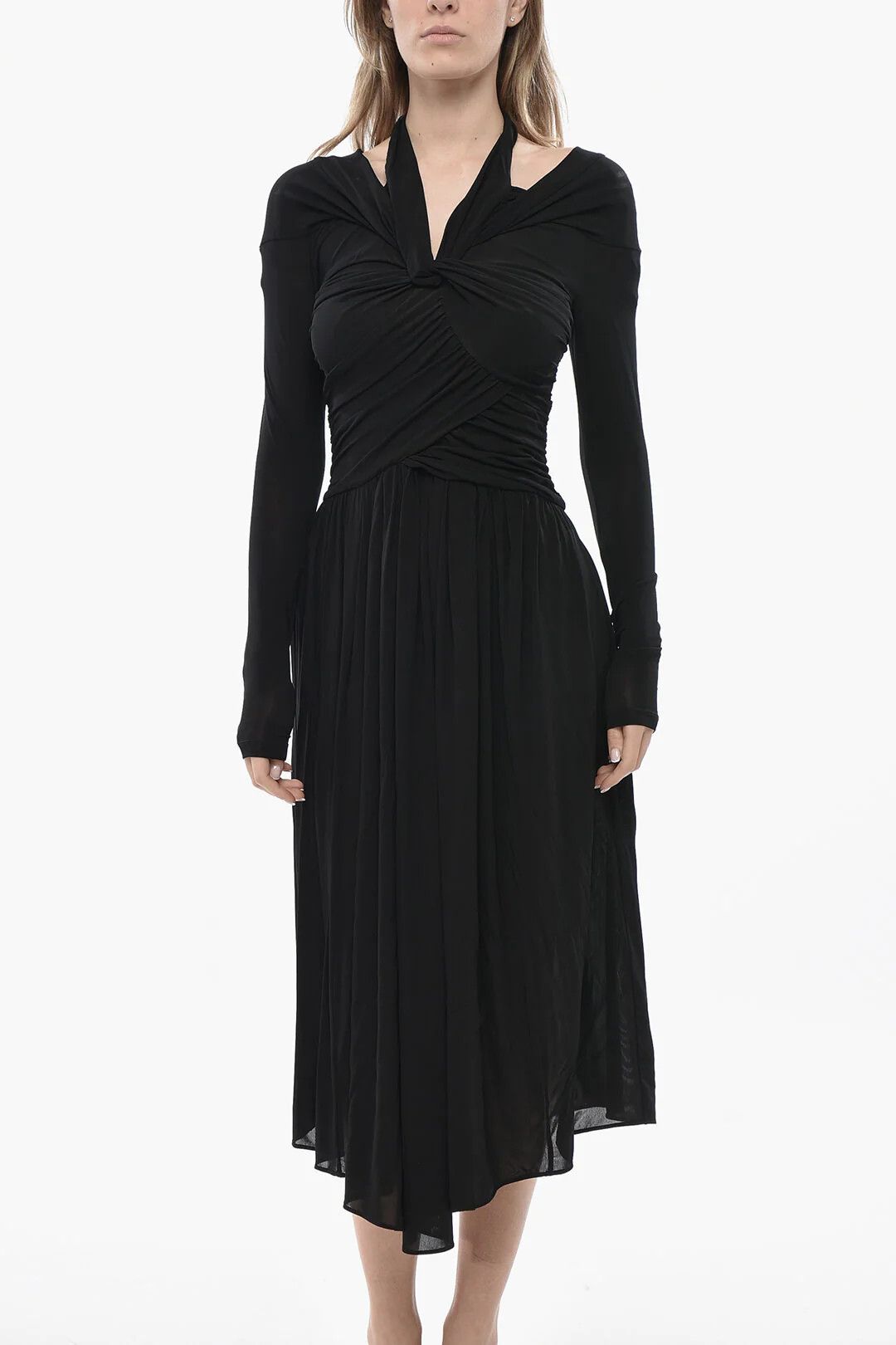 Isabel Marant og1mm0326 Stretch Viscose Flared Dress in Black Size S / US 4 / IT 40 - 4 Thumbnail