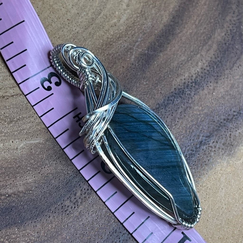 Handmade Artisan handmade barcode blue flash lined labradorite pendant wire wrap necklace silver-plated copper energy Size ONE SIZE - 7 Thumbnail