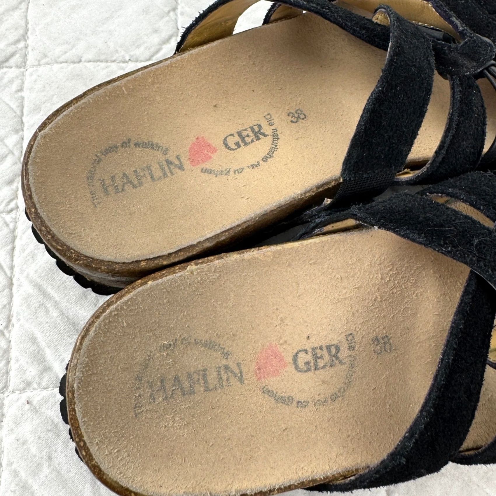 Vintage Haflinger Black Suede Leather Strappy Cork Slide Sandals Womens 38 US 7 Size US 7 / IT 37 - 6 Thumbnail