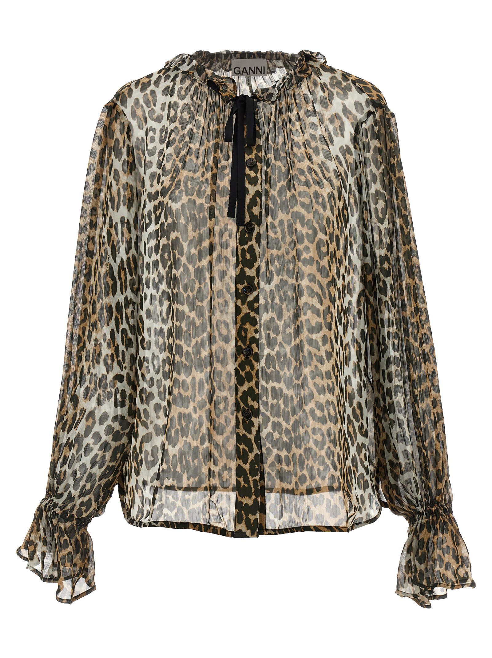 Ganni 'Leopard Print Chiffon Tie String' Shirt Size XS / US 0-2 / IT 36-38 - 1 Thumbnail