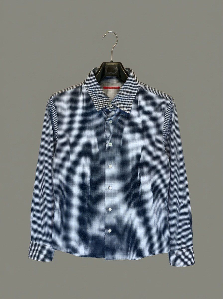 Prada Prada Milano Gingham Check Shirt — Navy Blue/White Size US L / EU 52-54 / 3 - 3 Thumbnail