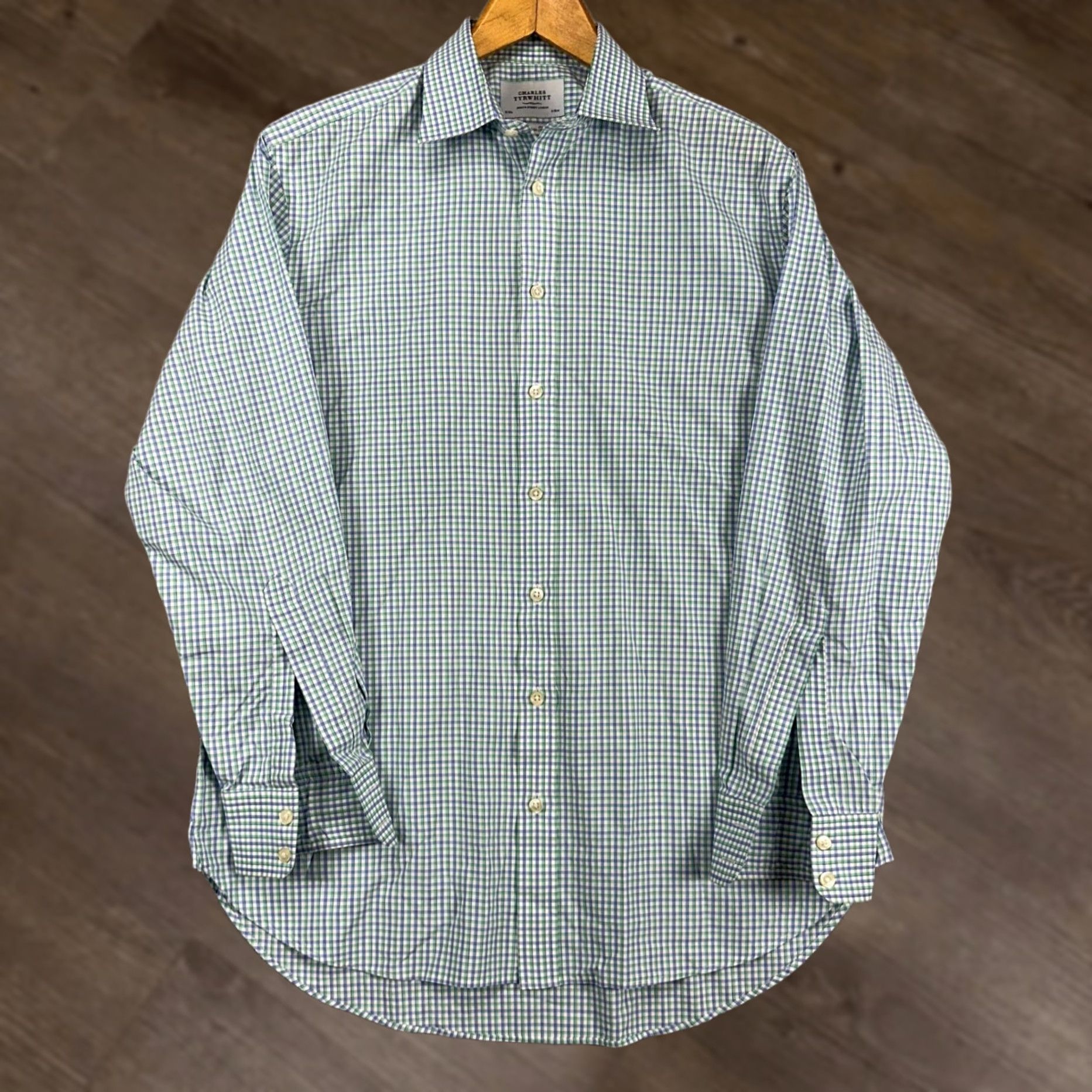 Charles Tyrwhitt Charles Tyrwhitt Dress Shirt Mens 16-34 Blue Green Plaid Classic Fit Long Sleeve Shirt(16) Mens Size 42R - 1 Thumbnail