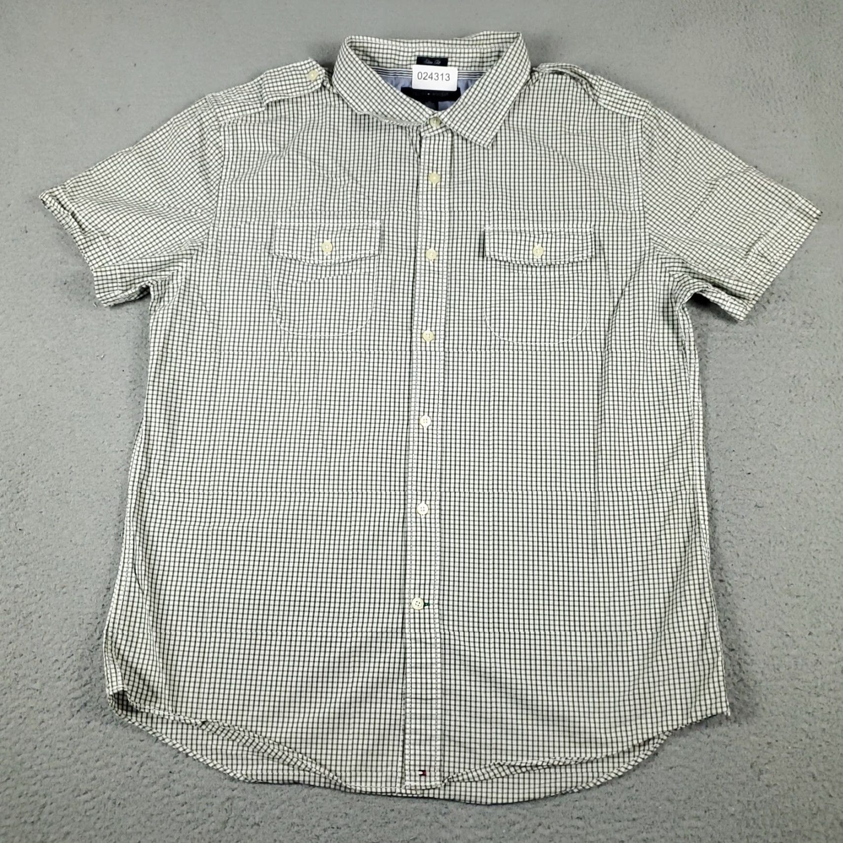 Tommy Hilfiger Tommy Hilfiger Shirt Mens XL Green White Check Casual Button Up Short Sleeve Size US XL / EU 56 / 4 - 2 Thumbnail