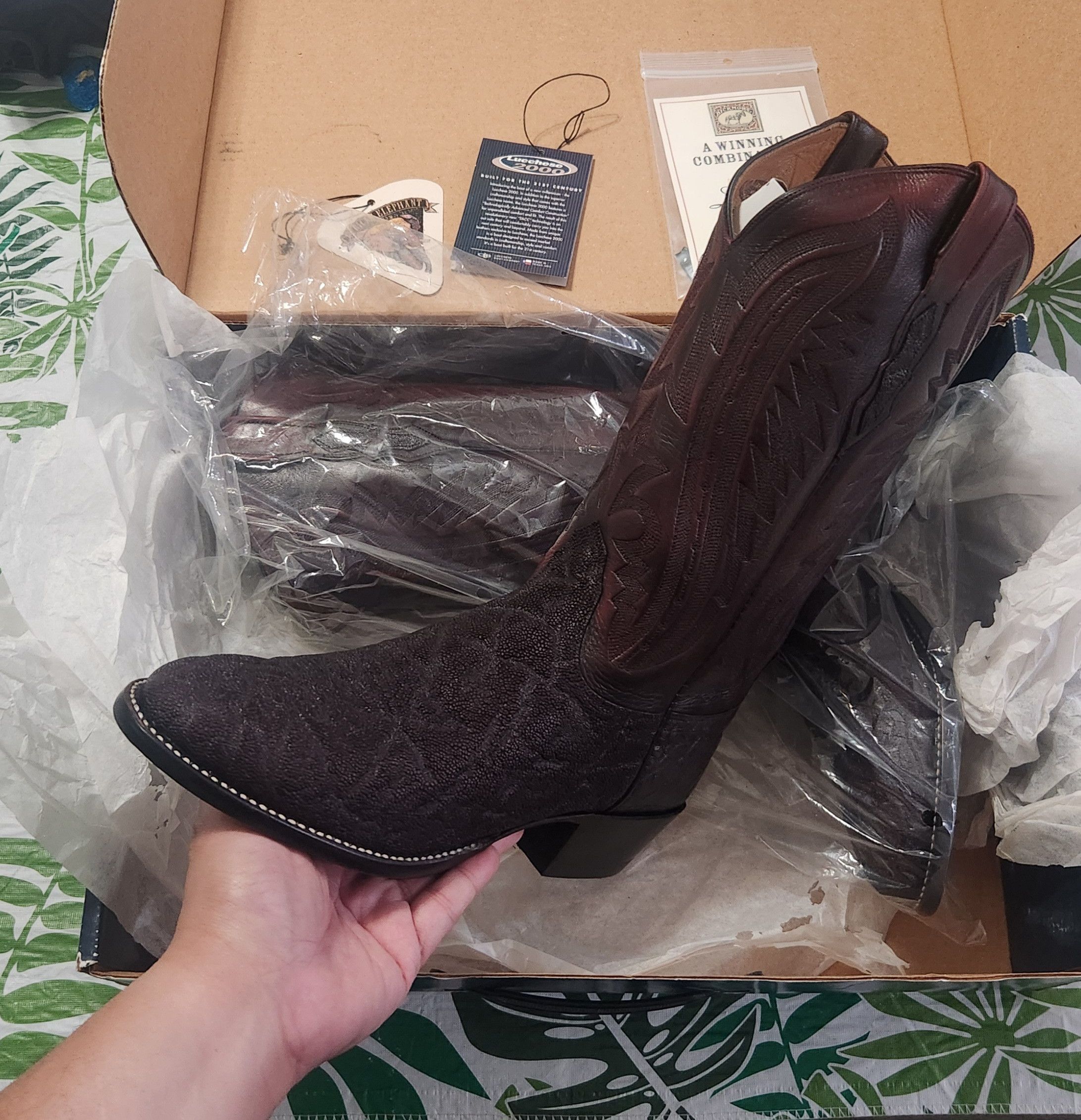 Lucchese × Vintage Lucchese 2000 african Exotic Black cherry boots 10.5 D T3039 Size US 10.5 / EU 43-44 - 18 Thumbnail