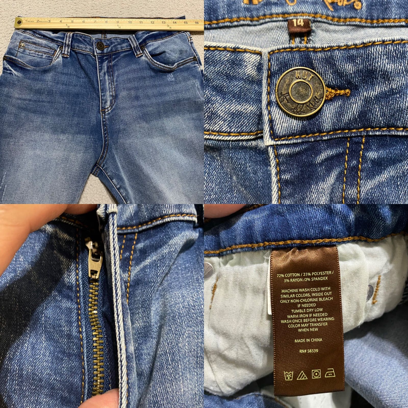 Vintage KUT from the Kloth Womens Jeans 14 Blue Denim High Rise Ankle Distress Raw Hem 5-Pocket Design Size 36" / US 14 / IT 50 - 8 Thumbnail