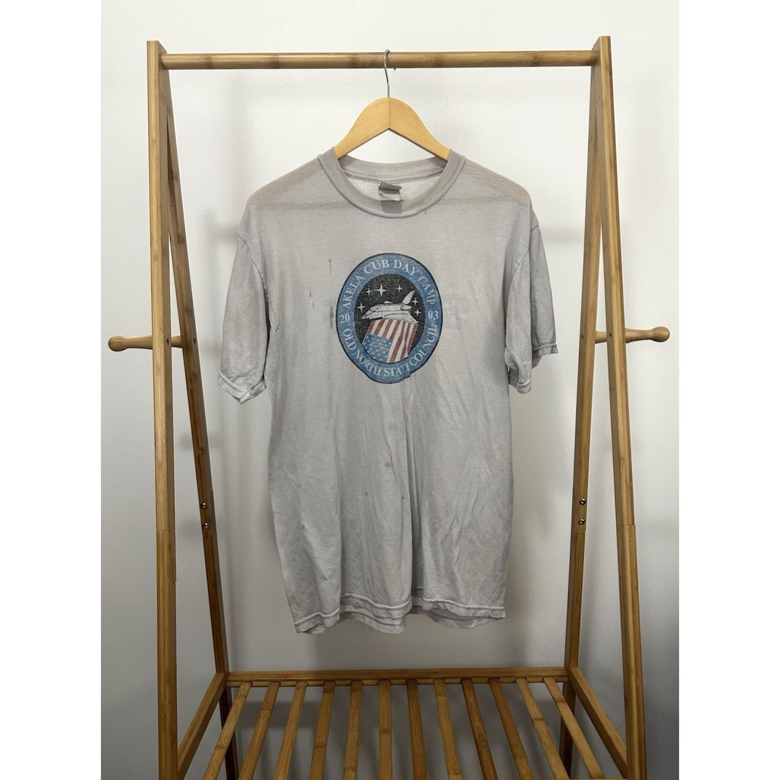 Gildan VTG Nasa Space Day Camp Staff Paper Thin Burnout Worn T-Shirt Size M Gray Nike Mens T-Shirt Size US M / EU 48-50 / 2 - 2 Thumbnail
