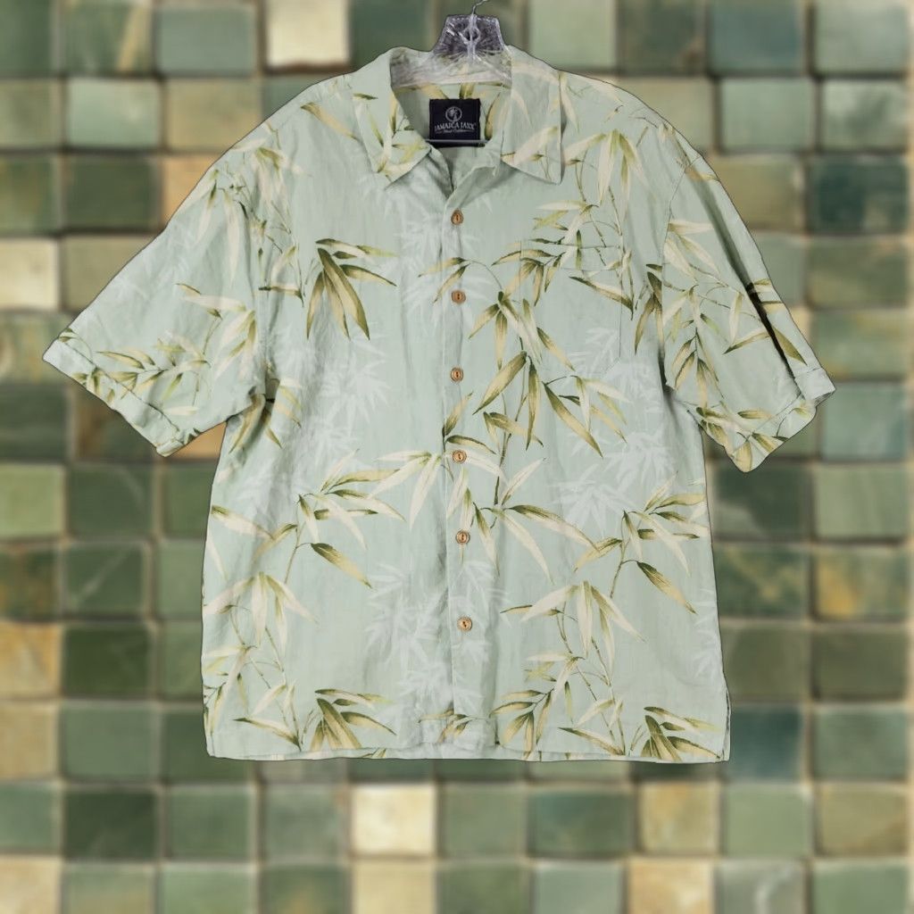 Vintage Jamaica Jaxx Mens Green Floral Short Sleeve Silk Button-Up Sz XL Size US 36 / EU 52 - 1 Thumbnail