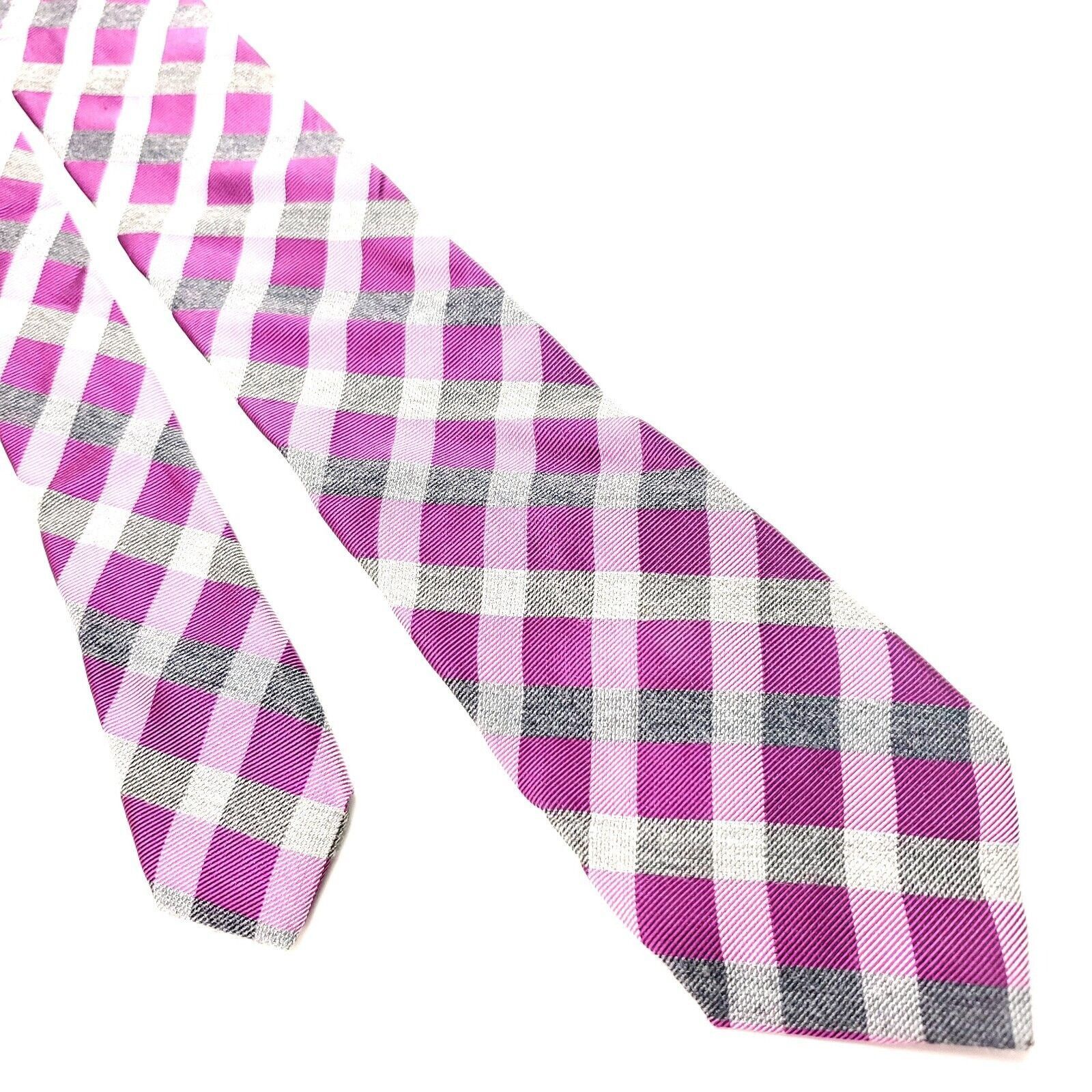 Calvin Klein Calvin Klein Silk Viscose Tie Purple Gray Plaid Skinny Woven Size ONE SIZE - 1 Thumbnail