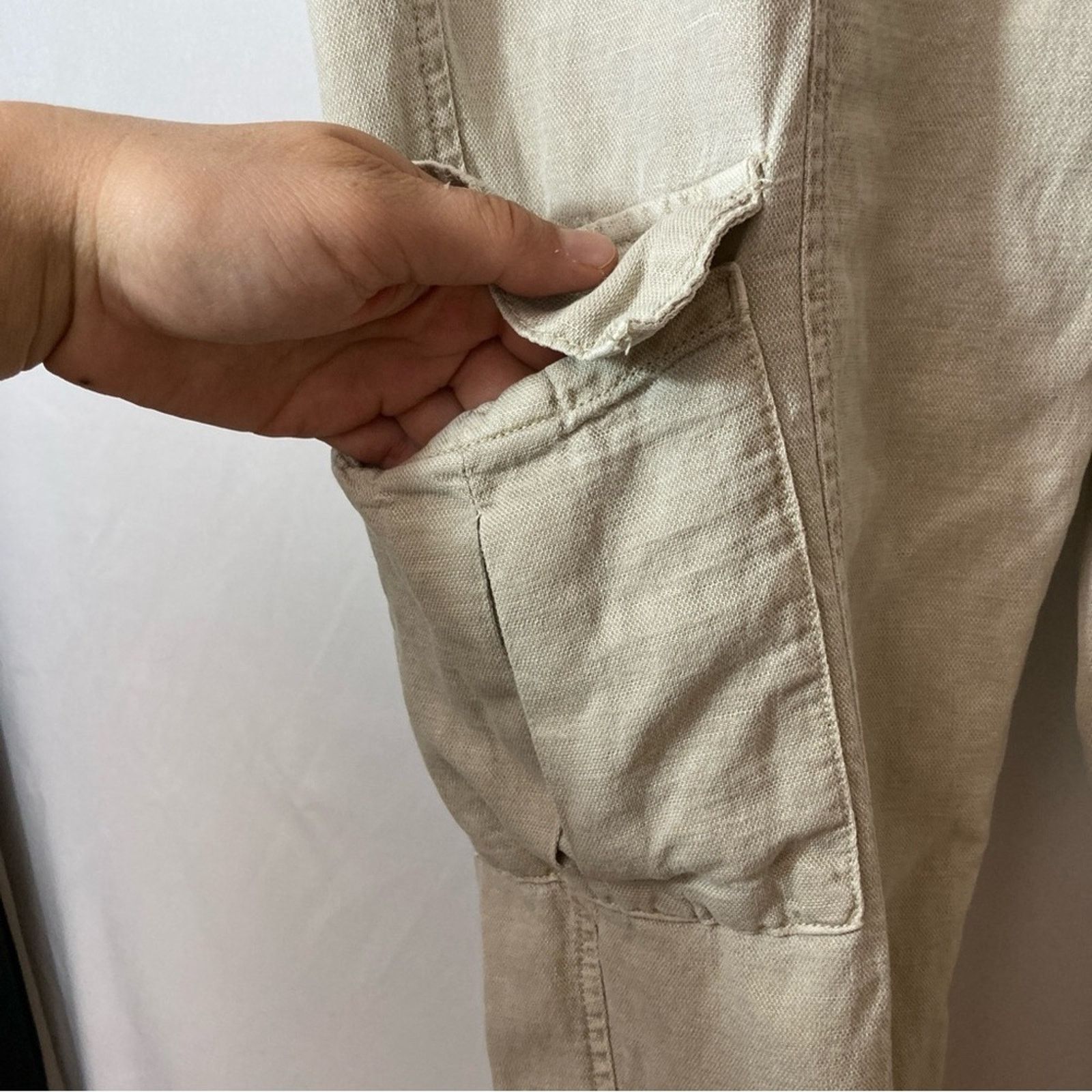 Nicole Miller Nicole Miller Linen Lyocell Cuffed Khaki Tan Cargo Pants Size 30" / US 8 / IT 44 - 4 Thumbnail