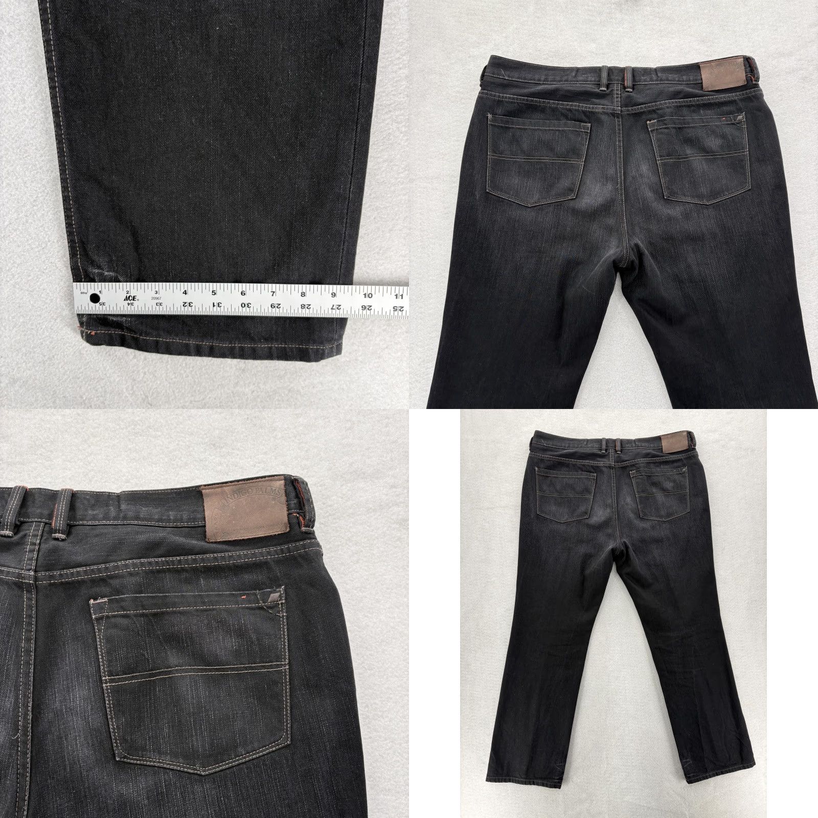 Denime VINTAGE Indigo Palms Jeans Mens 42x32 Black Straight Leg Premium Denim Distressed Wash Size US 42 / EU 58 - 9 Thumbnail