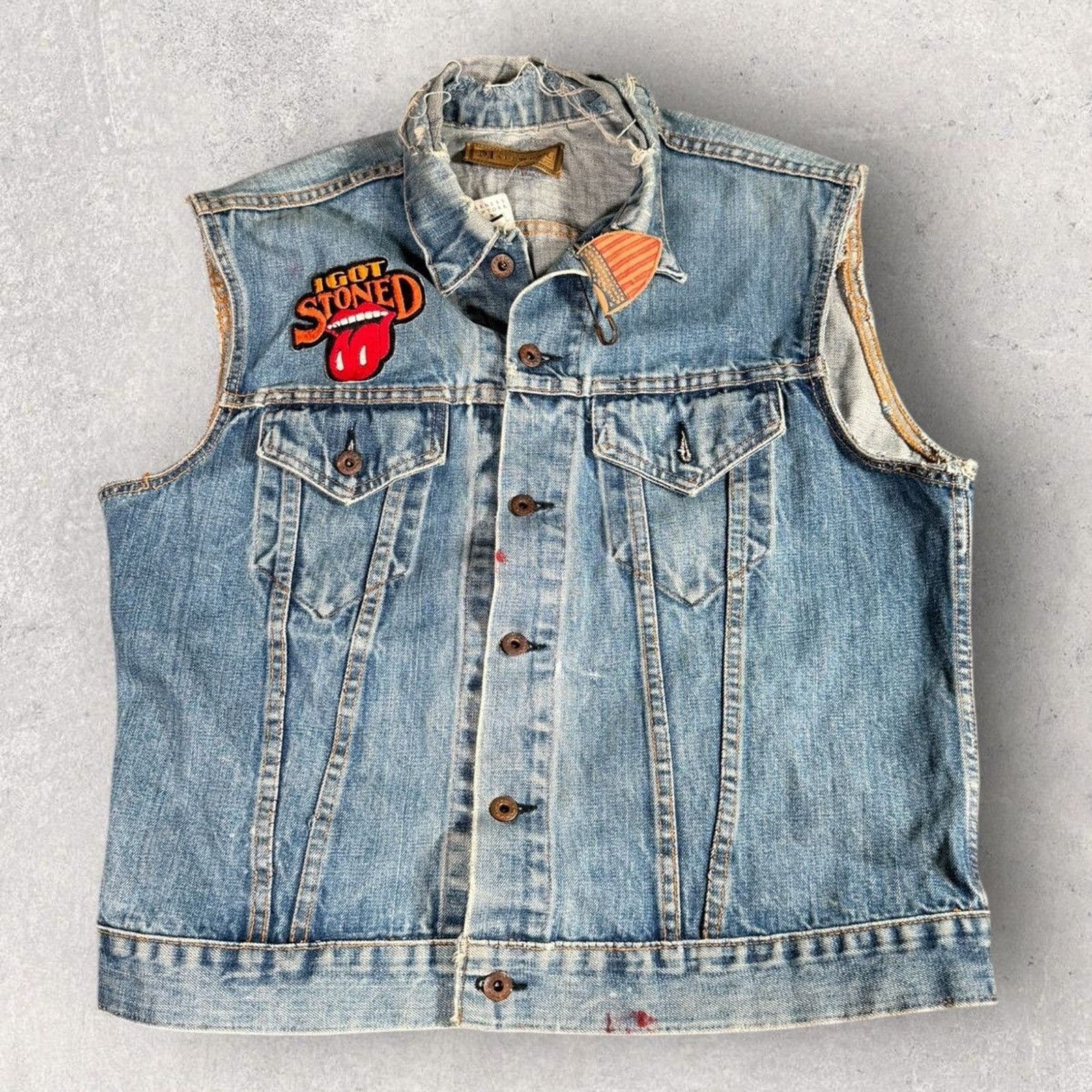 MadeWorn MadeWorn I Got Stoned Rolling Stones Denim Vest Jacket Rare Size US L / EU 52-54 / 3 - 1 Thumbnail