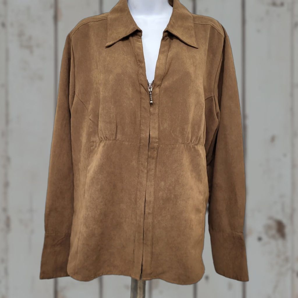 Vintage Cato Jacket Women's XL Brown Long Sleeve Zipper Collared Lightweight Polyester Size XL / US 12-14 / IT 48-50 - 1 Thumbnail