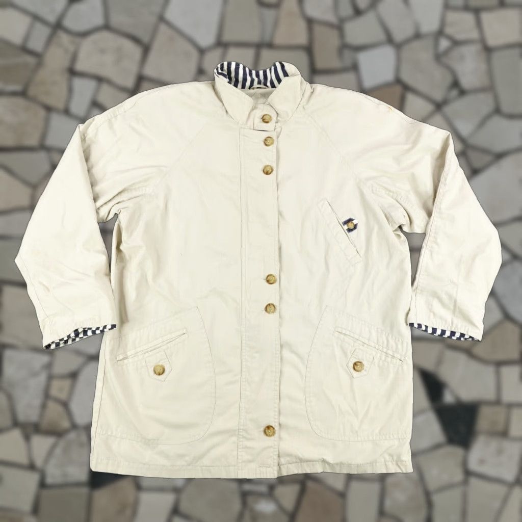 Orvis VINTAGE Orvis Jacket Womens Large Chore Barn Coat Khaki Beige Padded Shoulders Full Zip Pockets 90s Outdoor Canvas Cotton Blend Size L / US 10 / IT 46 - 1 Thumbnail