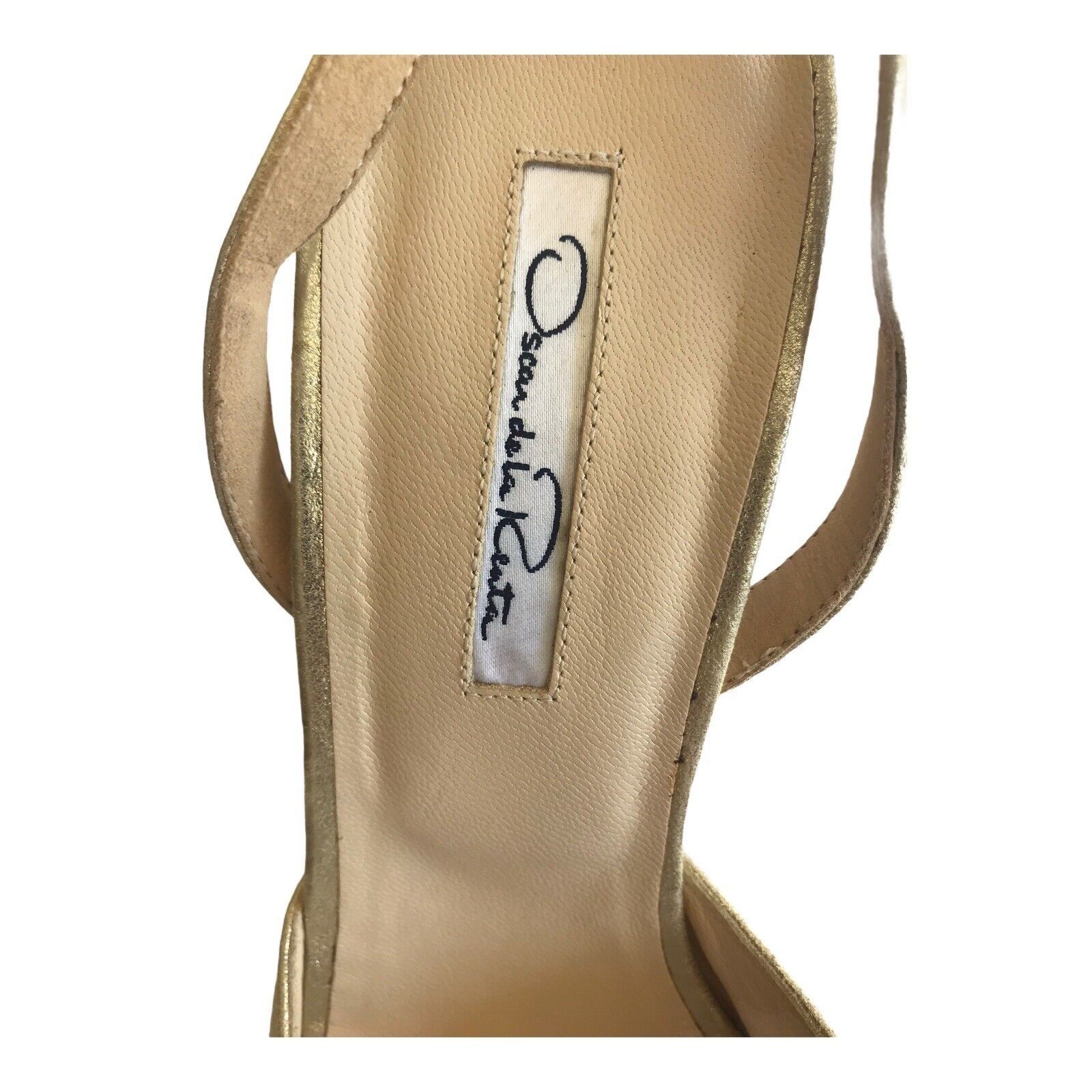 Oscar De La Renta Oscar de la Renta Metallic Gold Leather Peep Toe Cork High Size US 8.5 / IT 38.5 - 6 Thumbnail