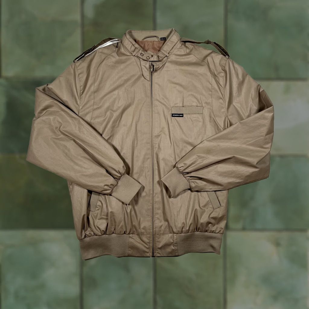 Members Only VINTAGE Members Only Jacket Mens XLT Tan Beige Bomber Zip Front Knit Cuffs Epaulets 65% Polyester 35% Cotton Hong Kong Size US XL / EU 56 / 4 - 1 Thumbnail