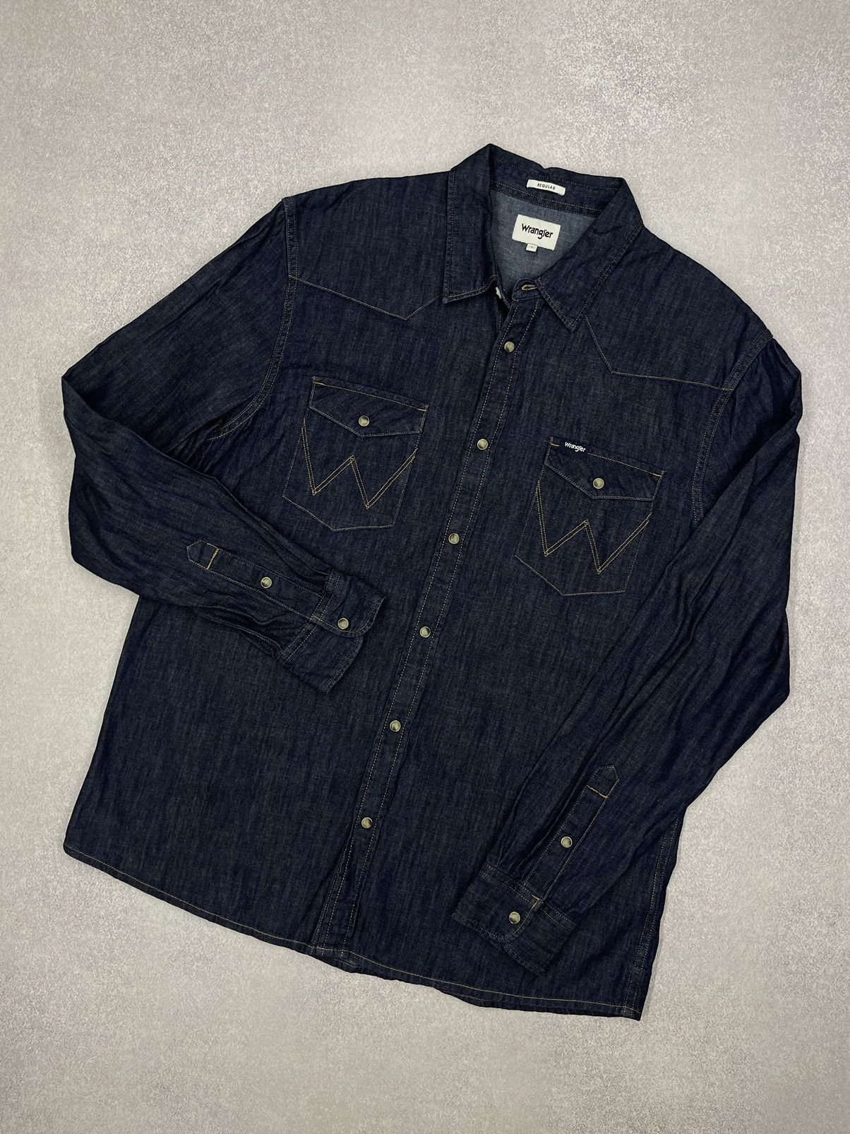 Wrangler Mens Wrangler Western Denim Shirt Navy Size L Size US L / EU 52-54 / 3 - 1 Thumbnail