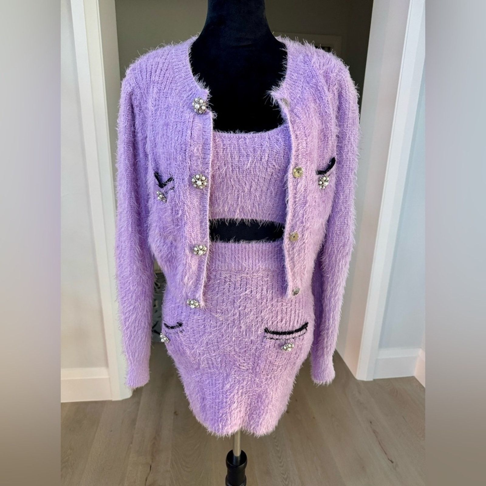 Other Stylish Y2K Vintage Lavender Knit Cardigan and Skirt Set Size S / US 4 / IT 40 - 3 Thumbnail