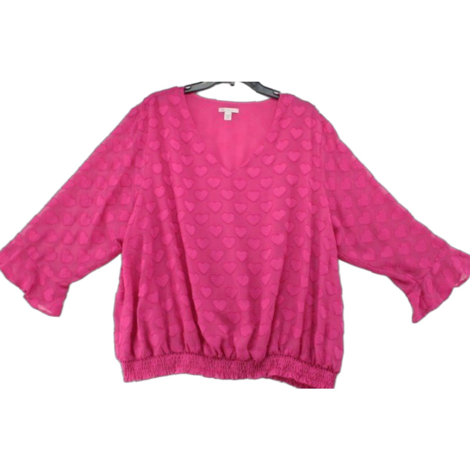 Vintage Cato Blouse Pink Hearts Top Chiffon Bell Sleeves Valentine Date Night 22/24W Women Size 3XL / US 20-22 - 1 Thumbnail