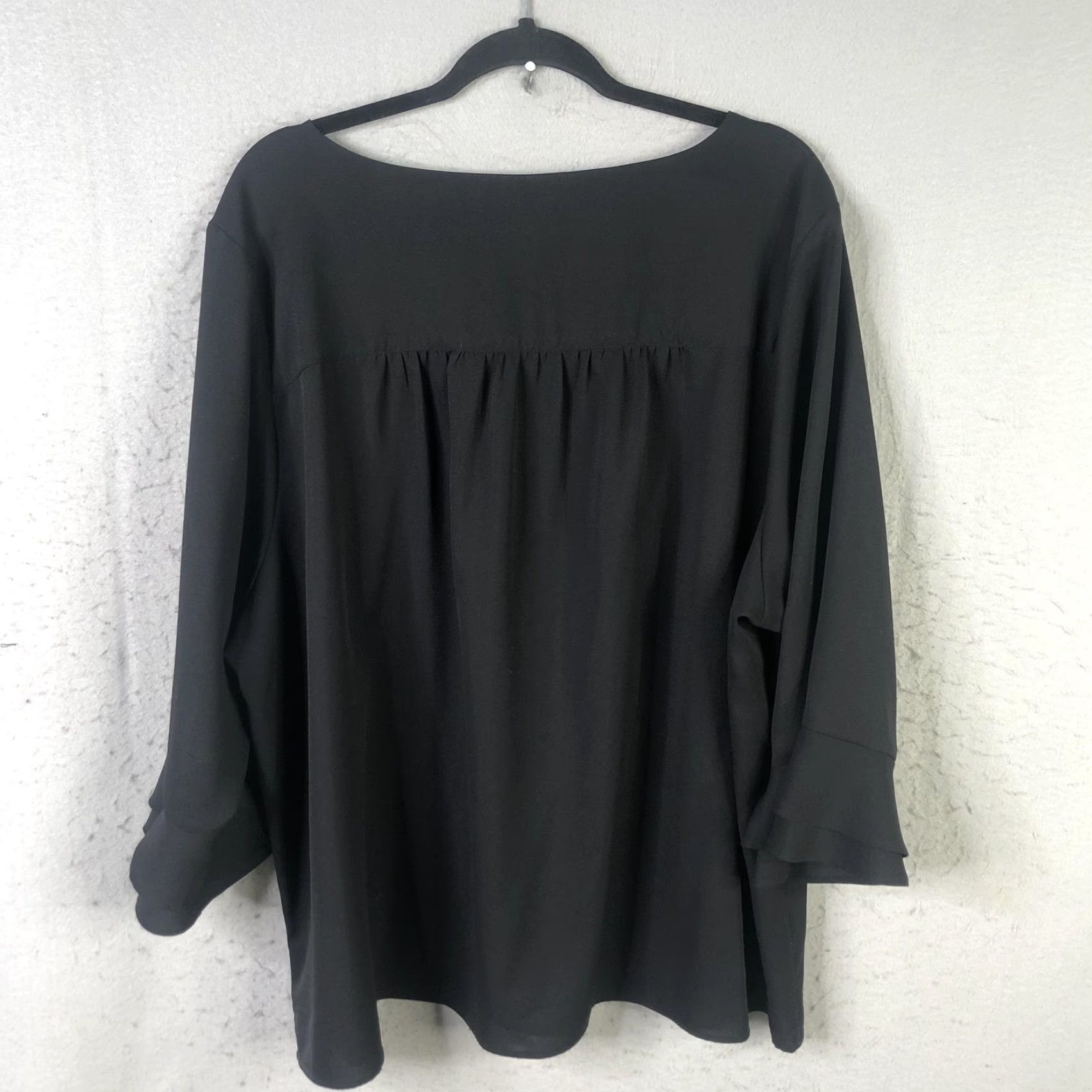Lands' End Lands' End Blouse Womens 24W Black V-Neck 3/4 Bell Sleeve Tunic Top Plus Size 4XL / US 24-26 - 2 Thumbnail