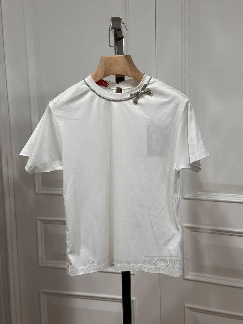Valentino Valentino White T-shirt with rhinestone bow Size US S / EU 44-46 / 1 - 2 Thumbnail