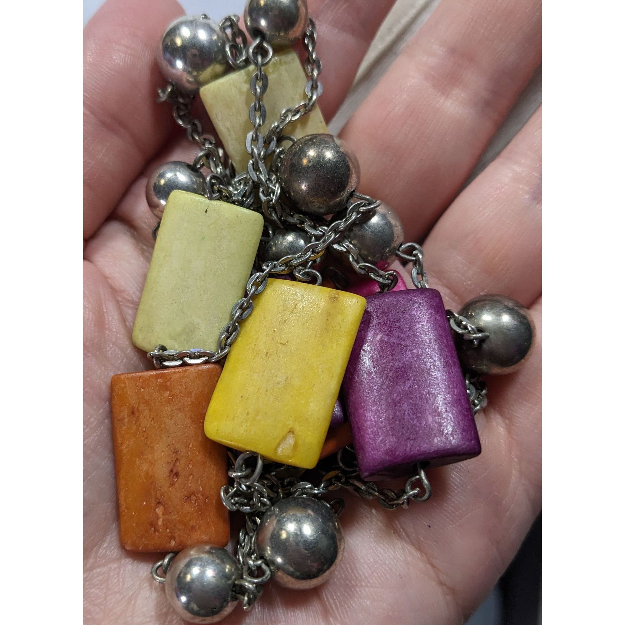Other Vintage Rainbow And Stone Silver Tone Station Necklace Size ONE SIZE - 3 Thumbnail
