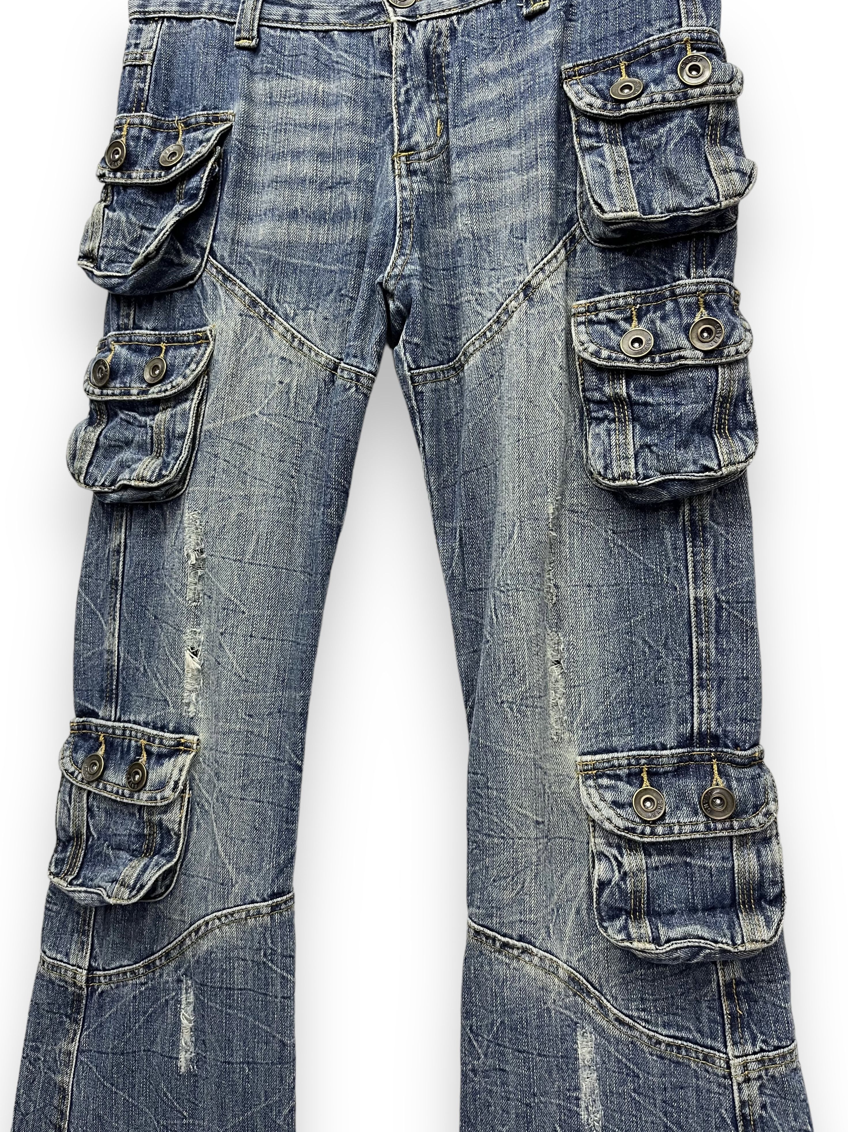 Japanese Brand 🔥FYE🔥Vtg PHILODOX Distressed Denim Punk Multipocket FLARE Size US 30 / EU 46 - 7 Thumbnail