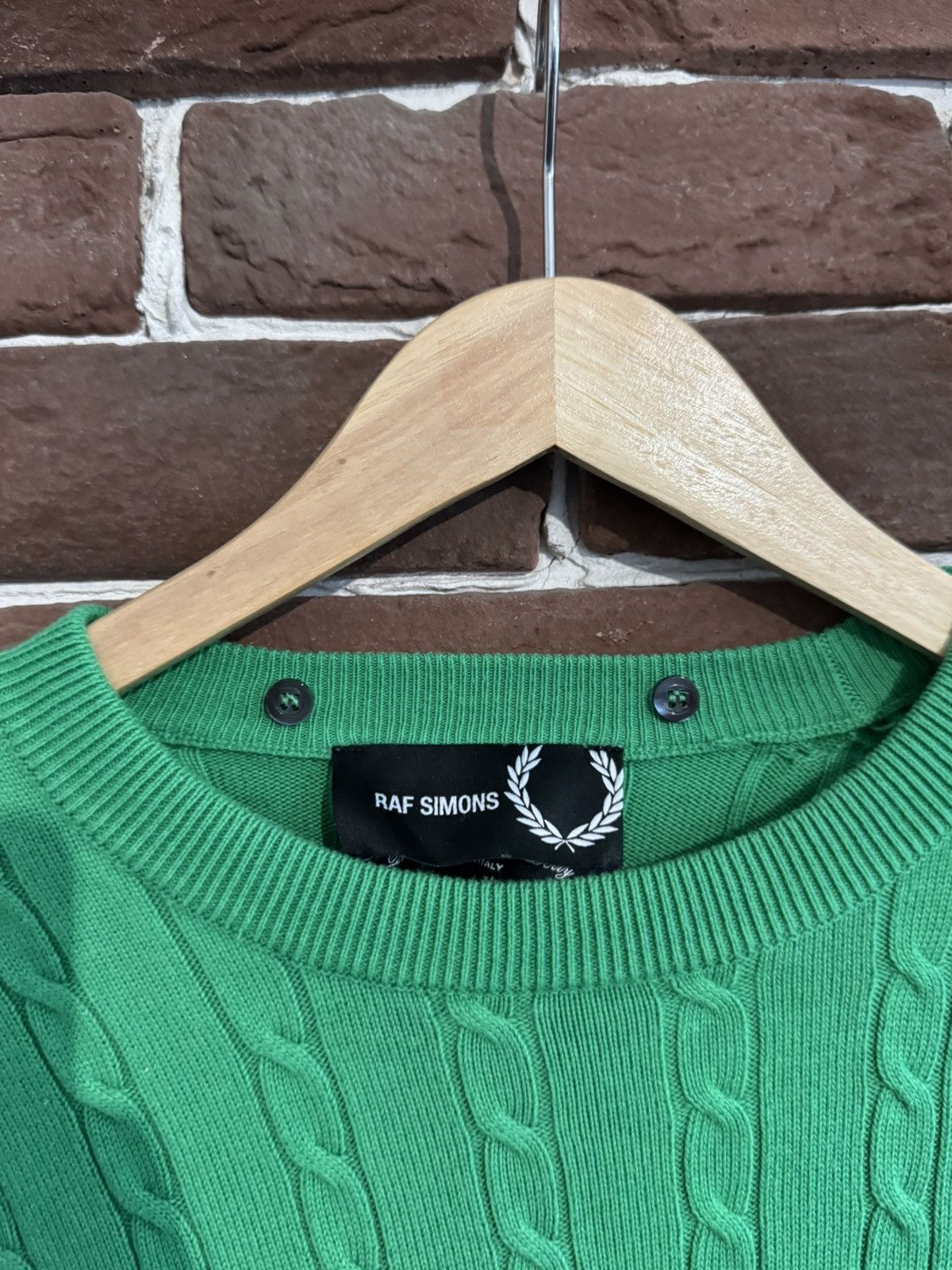 Designer × Raf Simons Raf Simons Fred Perry Green Cable Knit Sweater 42 Rare Hype Size US M / EU 48-50 / 2 - 4 Thumbnail