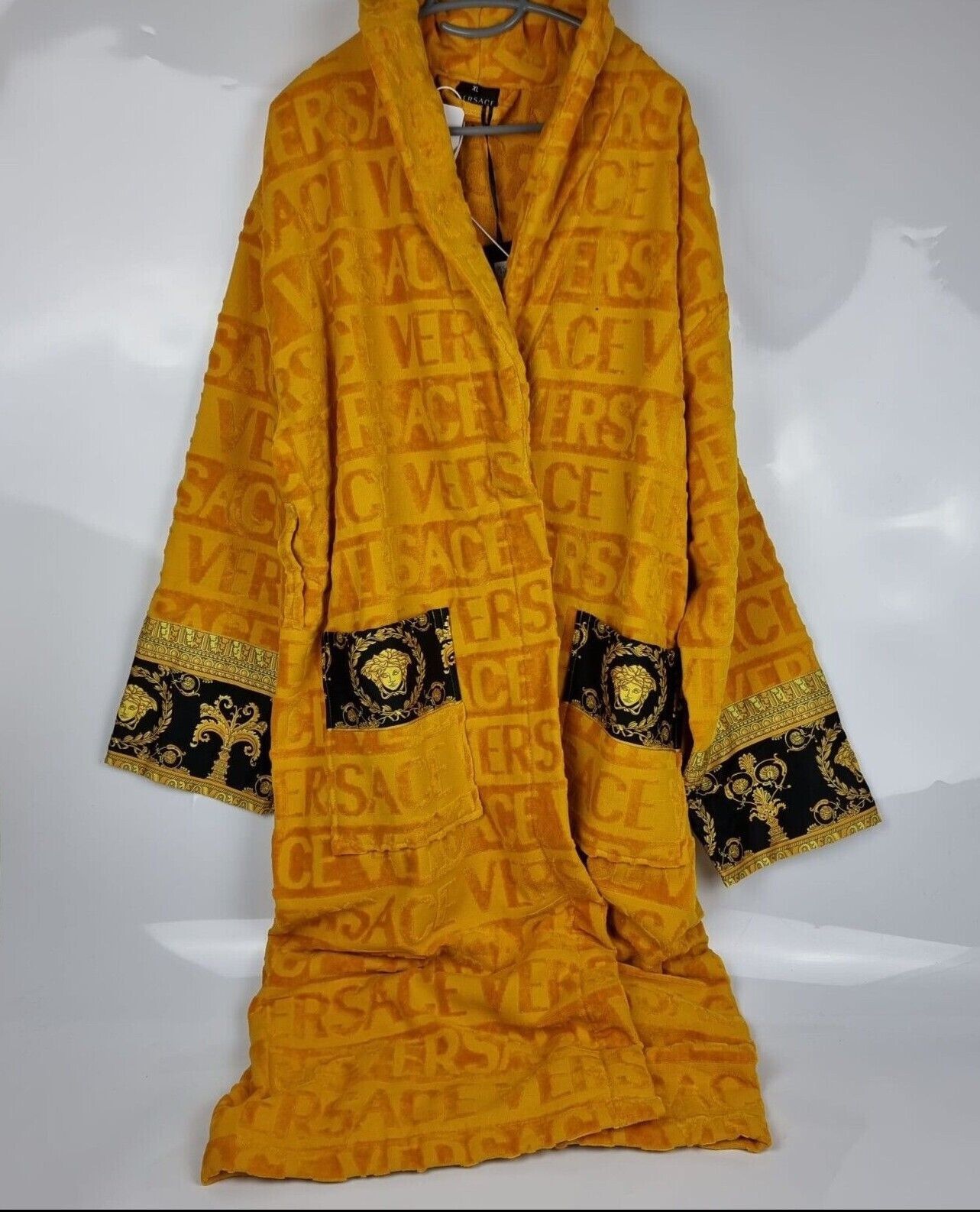 image of Versace Baroque Print Gold Long Bathrobe New Xl, Men's