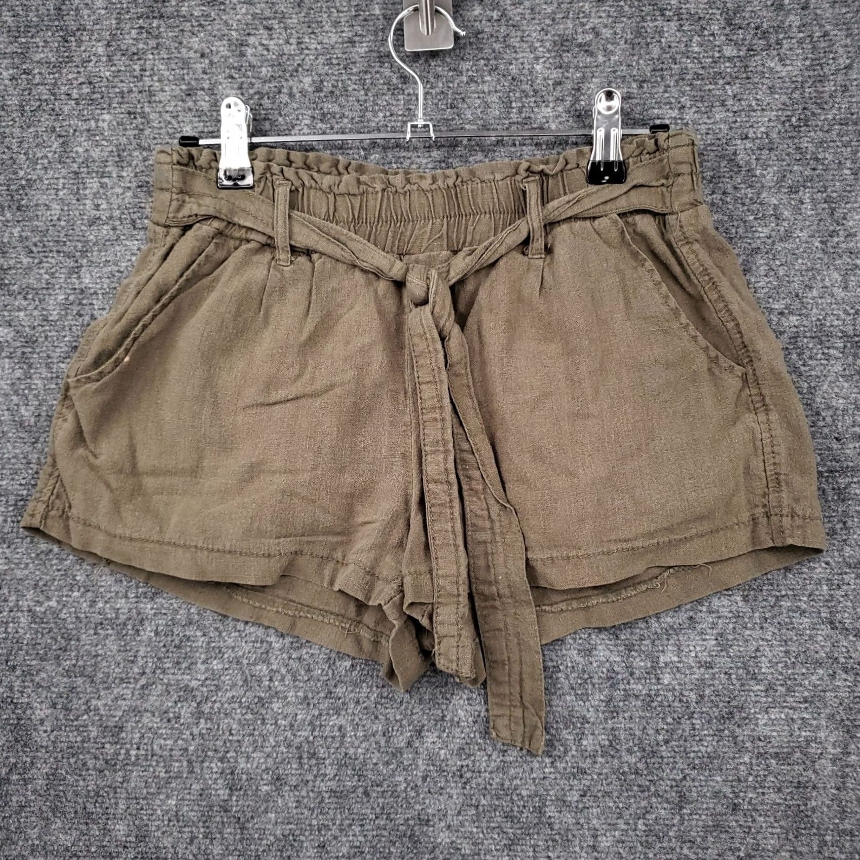 Vintage April Kiss Shorts Womens S Small Brown Linen Blend Paperbag Waist Tie Beach Shorts Size 28" / US 6 / IT 42 - 2 Thumbnail