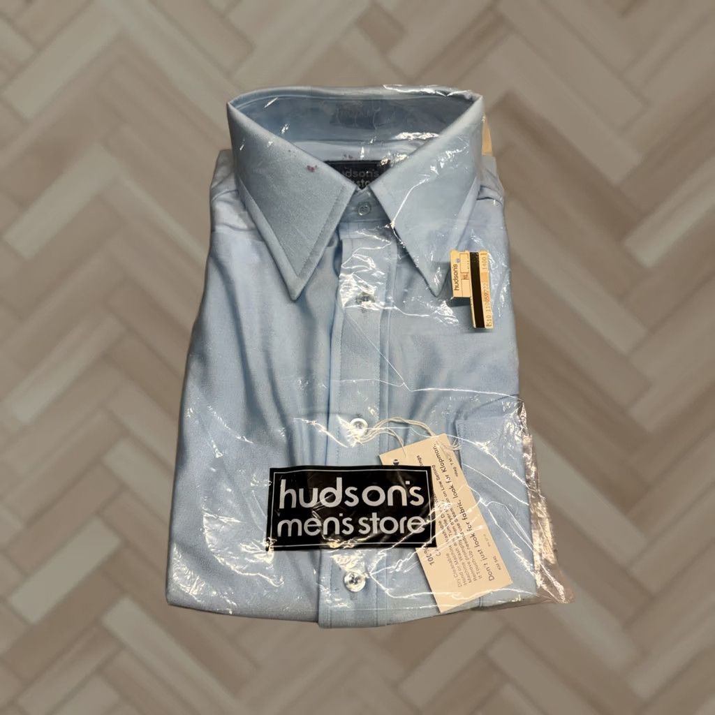 Hudson DEADSTOCK Vintage 70s Hudson'S Qiana Nylon Dress Shirt - 15.5 Sky Blue Size 40R - 1 Thumbnail