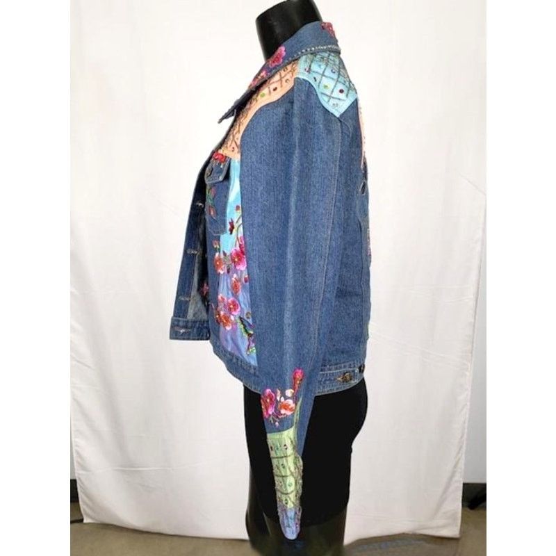 Japanese Brand Vintage Berek2 Floral Butterfly Embroidered Jean Jacket Size M / US 6-8 / IT 42-44 - 7 Thumbnail