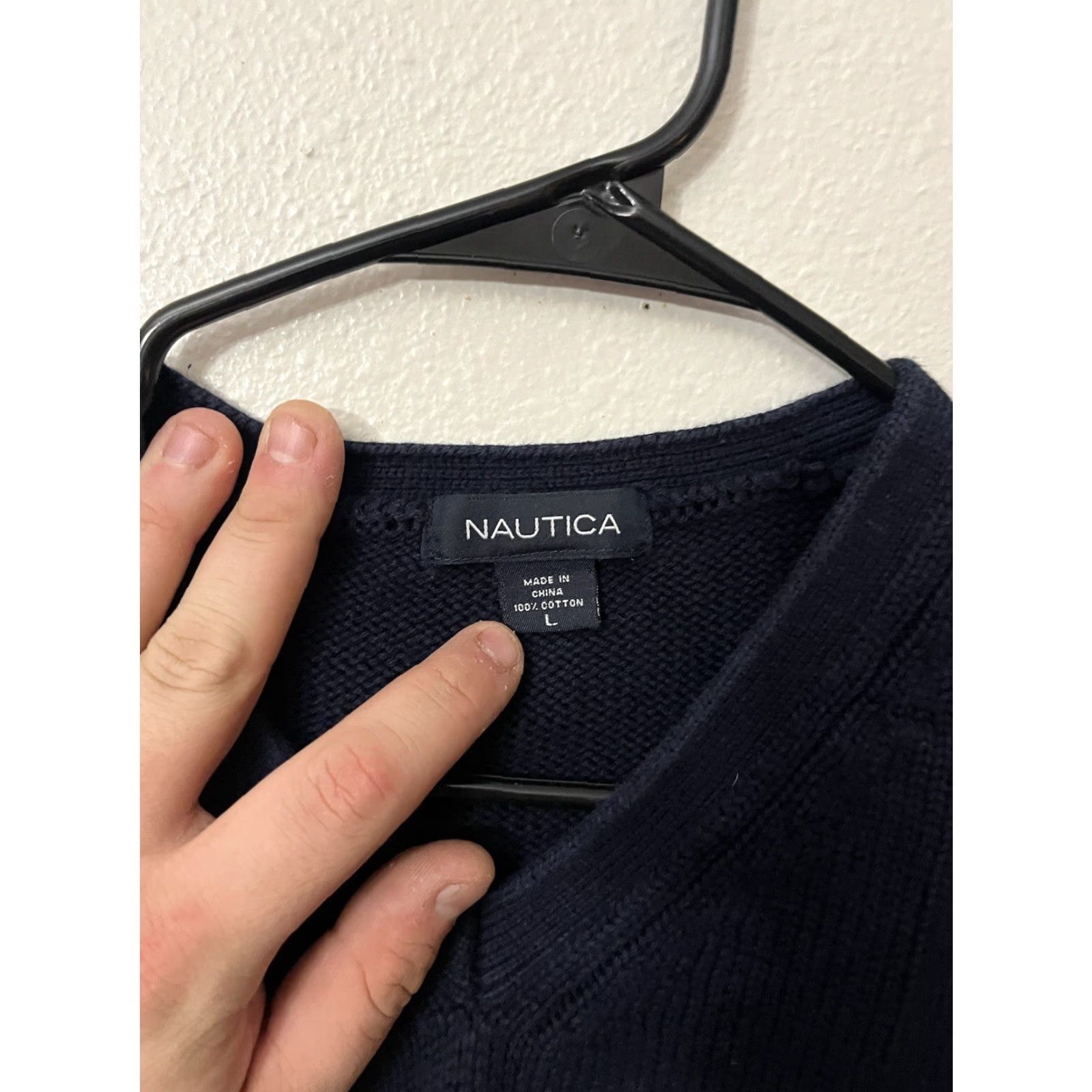 Nautica Nautica Men’s V-Neck Pullover Sweater Large 100% Cotton Navy Blue Size US L / EU 52-54 / 3 - 2 Thumbnail