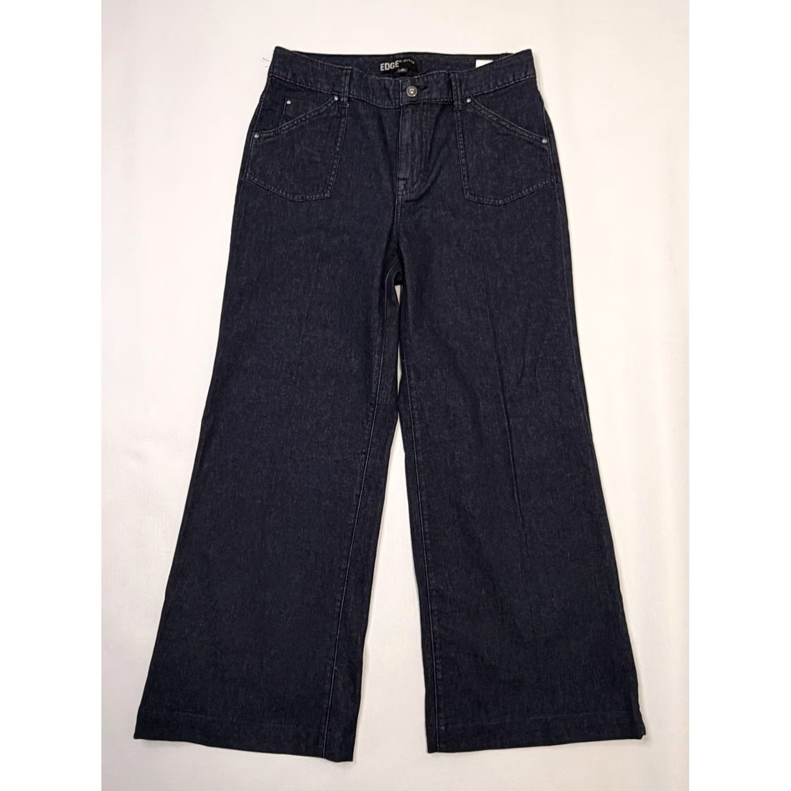 Vintage EDGE by Jen Rade Jeans Womens 10 Blue Wide-Leg High Rise Stretch Denim Dark Wash (High-Rise) Womens Jeans 5-Pocket Design, Zip Closure, 29in Inseam Size 32" / US 10 / IT 46 - 2 Thumbnail