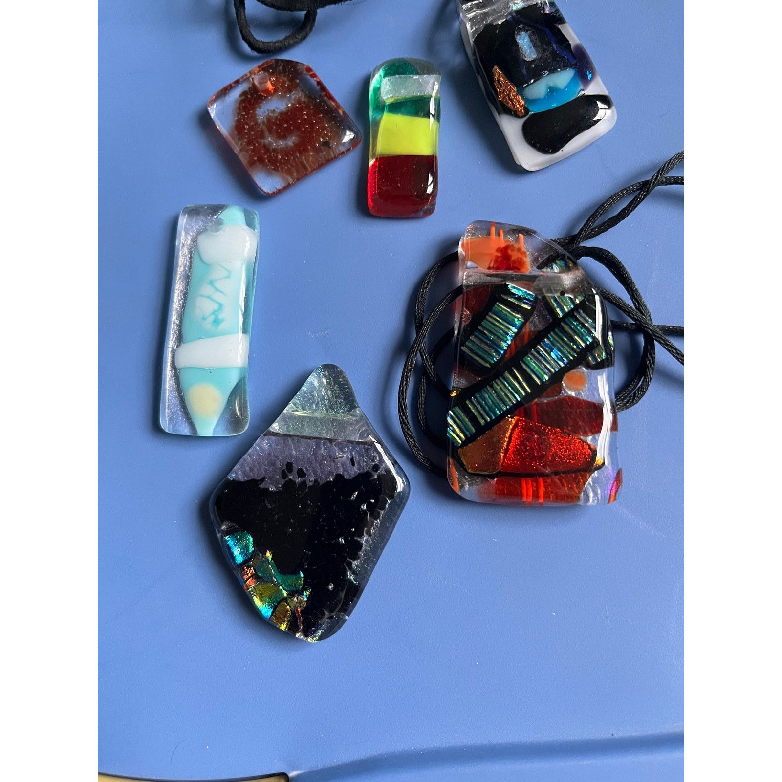 Handmade Lot of 7 Handmade Fused Glass Pendants Size ONE SIZE - 3 Thumbnail