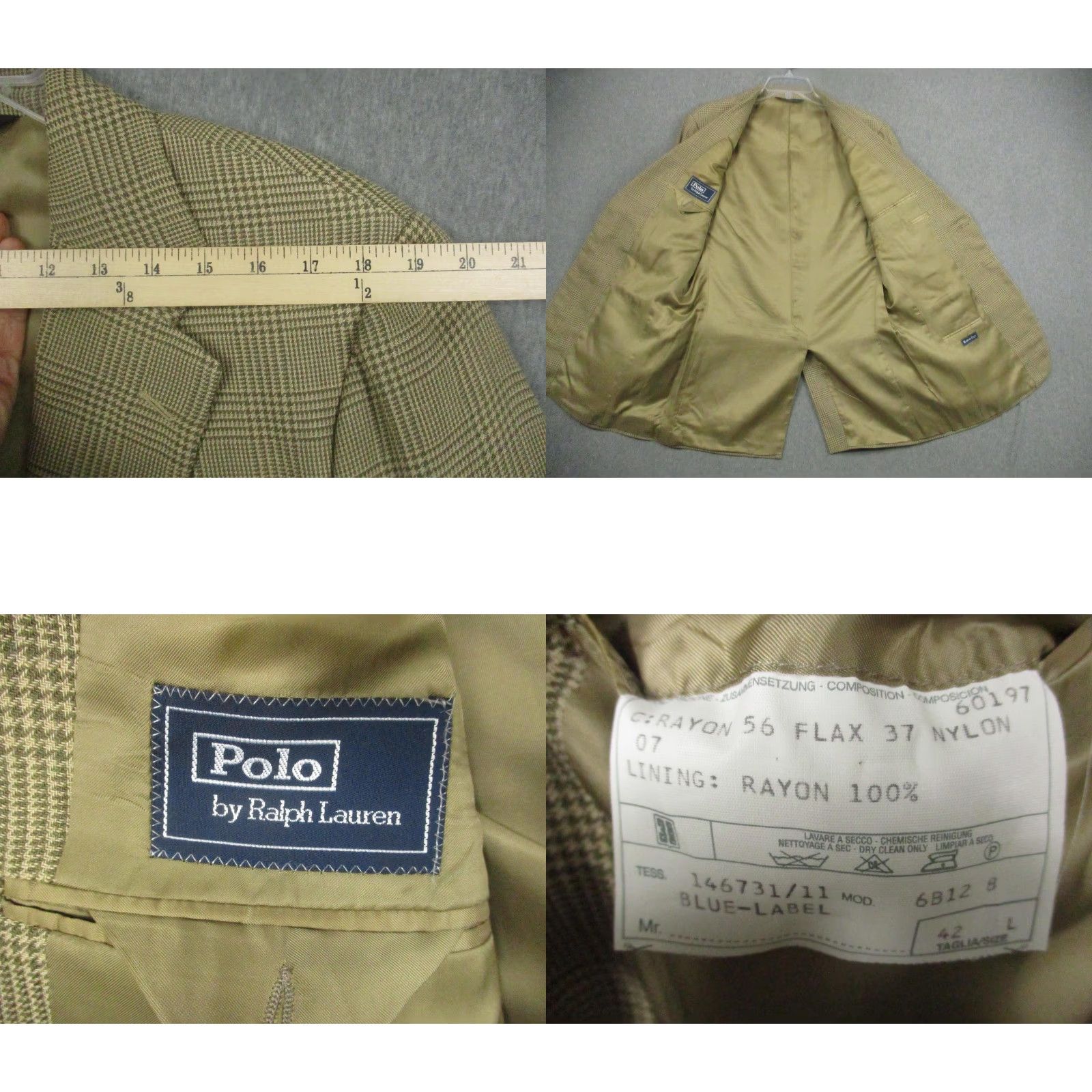 Polo Ralph Lauren VINTAGE Polo Ralph Lauren Blazer Men 42L Beige Plaid Sport Coat Made Italy Size US XL / EU 56 / 4 - 8 Thumbnail