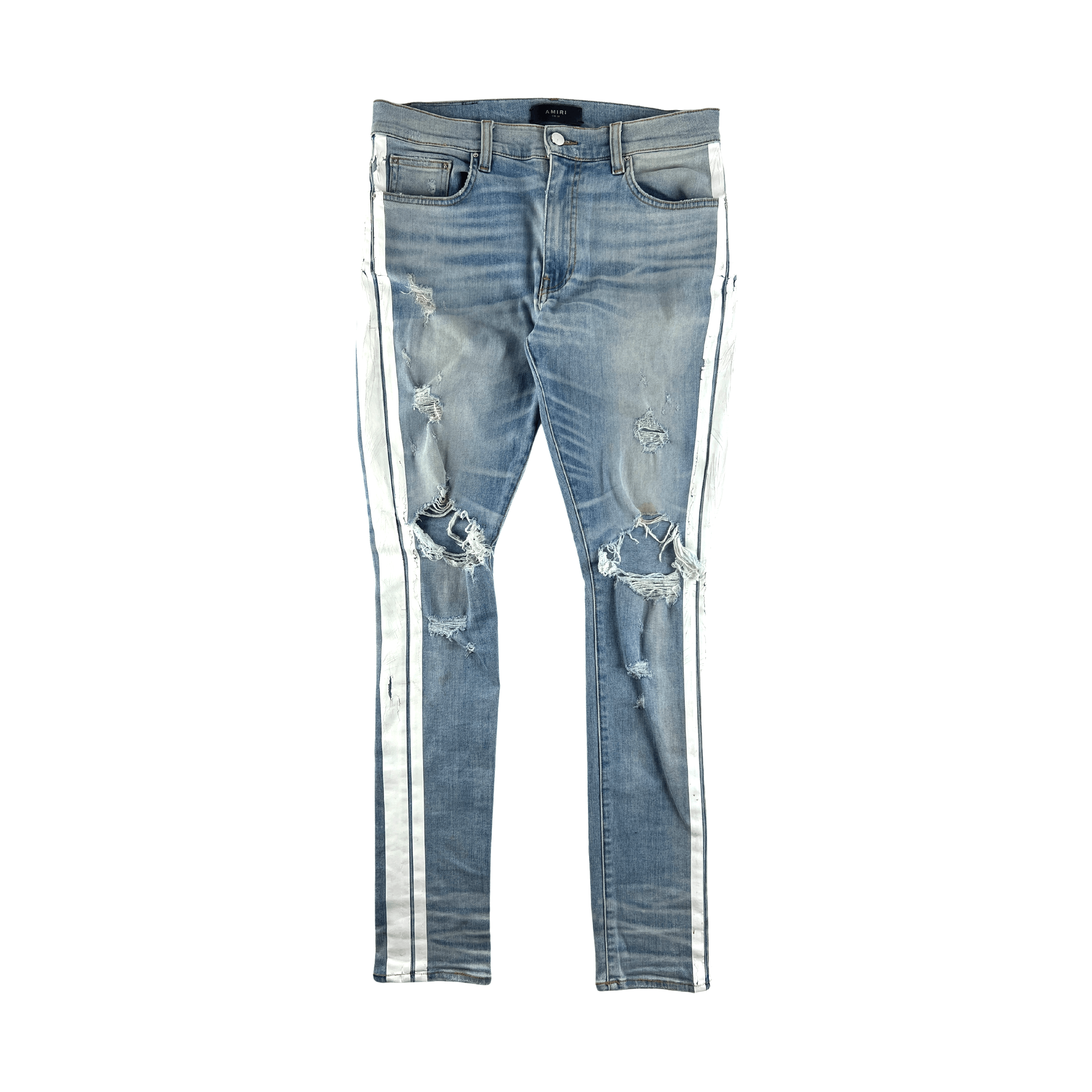 Amiri Amiri Blue Distressed Side Stripe Jeans Size US 33 - 2 Thumbnail