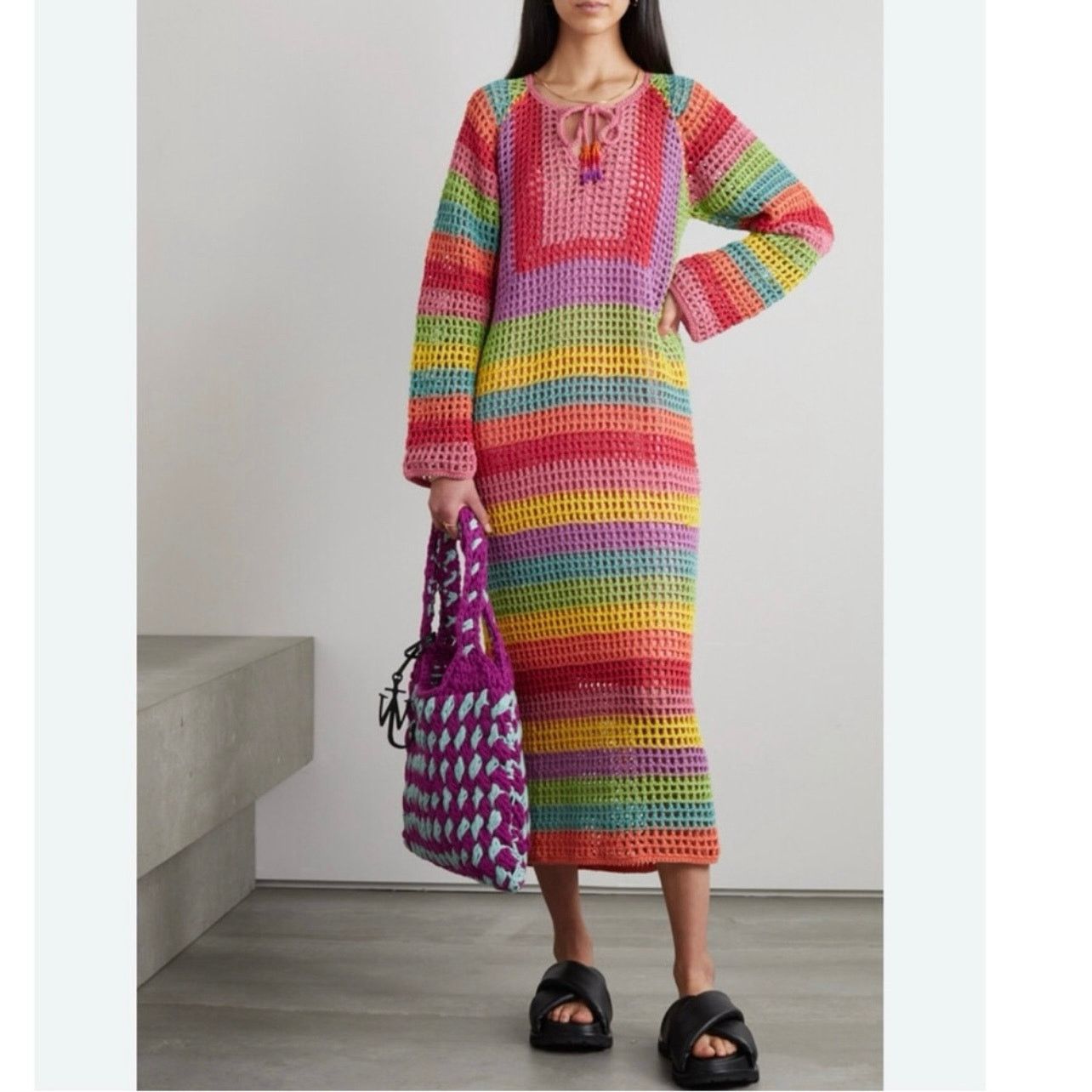 farm rio MULTICOLORED CROCHET DRESS size S
