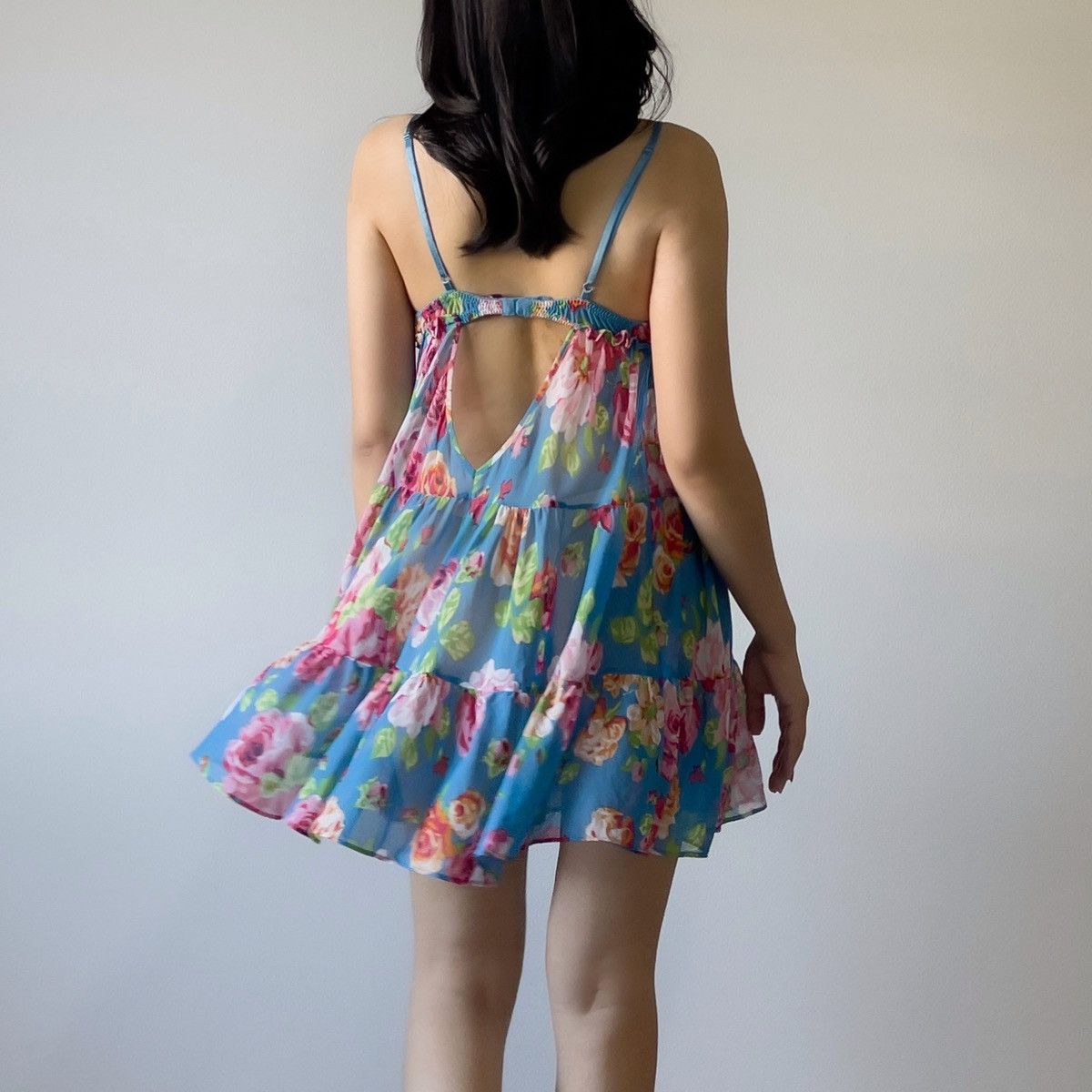 Betsey Johnson × Vintage Vintage Betsey Johnson Blue Floral Mesh Sheer Slip Dress (S) Size S / US 4 / IT 40 - 7 Thumbnail