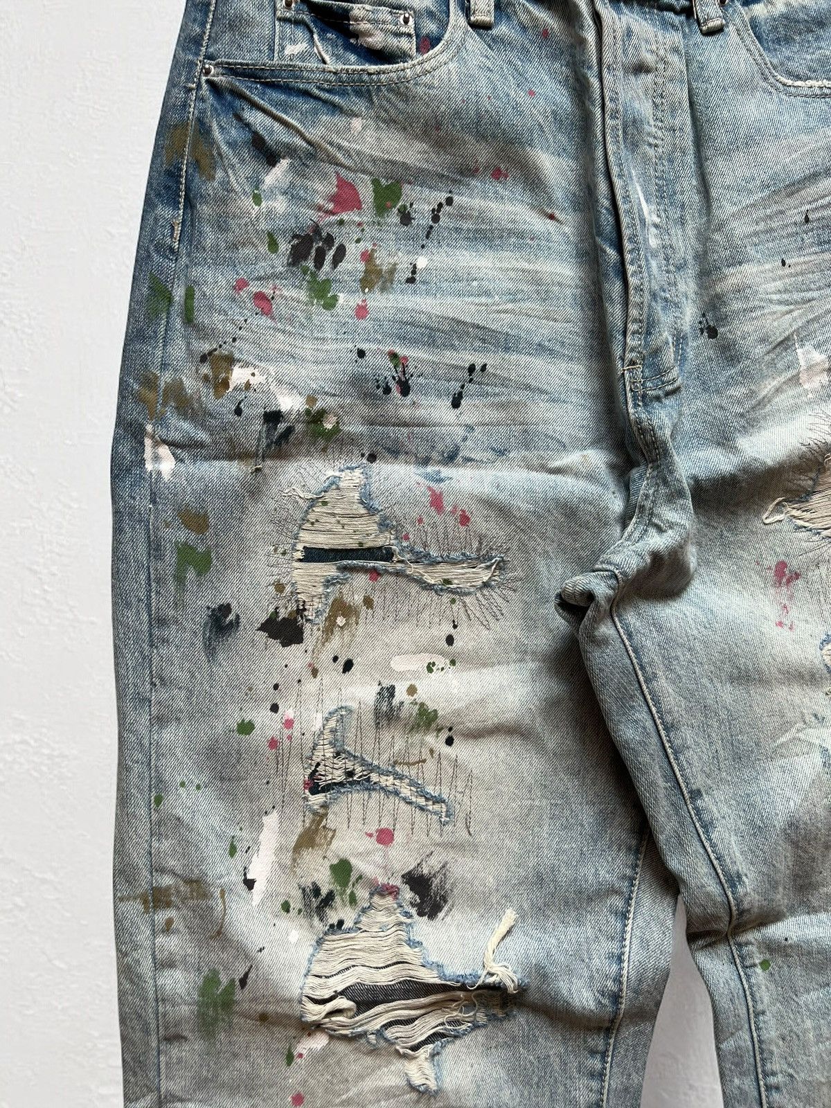 Designer × Japanese Brand UNKNOWN DESIGNER RIPPED DENIM JEANS DISTRESSED PAINTED Size US 34 / EU 50 - 8 Thumbnail
