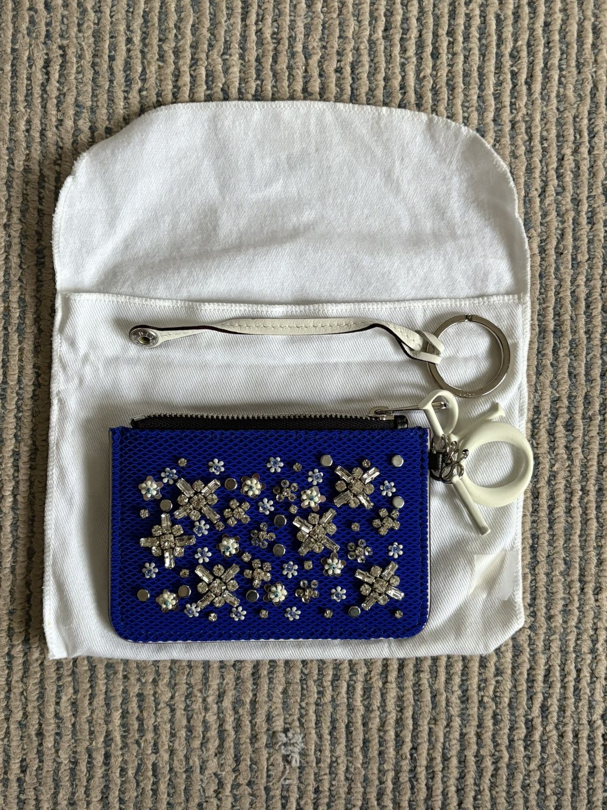 Dior Raf Simons Dior Blue Floral Embroidered Card Wallet Size ONE SIZE - 1 Thumbnail