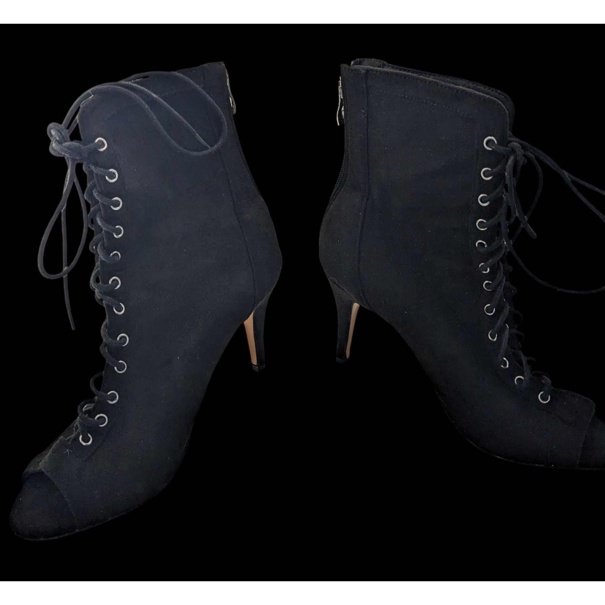 Other Burju Gothic Black Lace-Up Peep Toe Heeled Booties Size 9 Su Size US 9 / IT 39 - 8 Thumbnail
