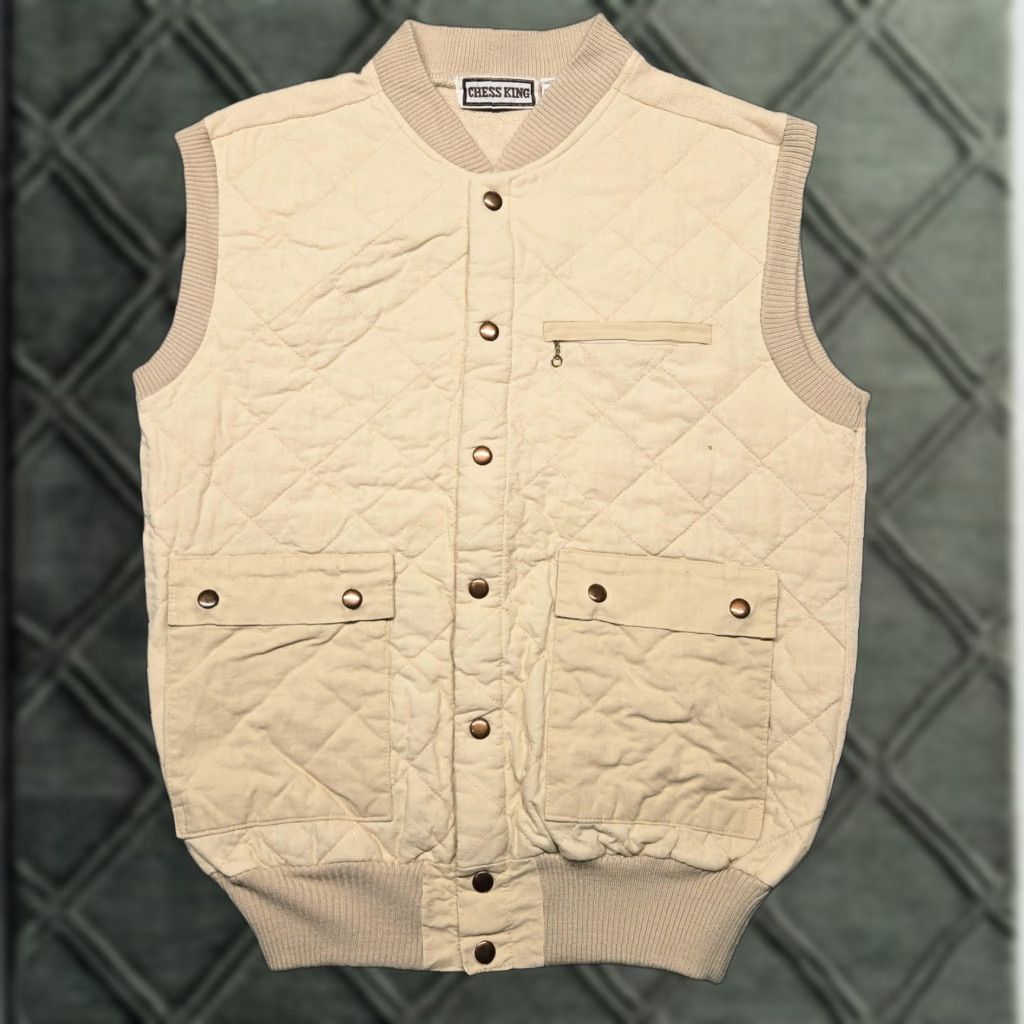 Vintage VINTAGE Chess King Beig e Cotton Quilted Vest Mens Large Pockets Snap Zipper Workwear 80s Size US L / EU 52-54 / 3 - 1 Thumbnail