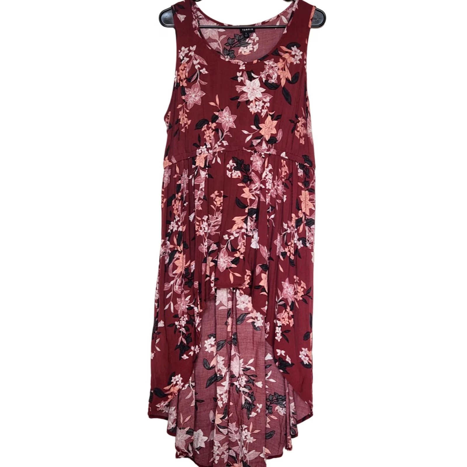 Torrid Torrid Womens Dress Size 1 Floral Sleeveless Scoop Neck High Low Red Size XS / US 0-2 / IT 36-38 - 2 Thumbnail