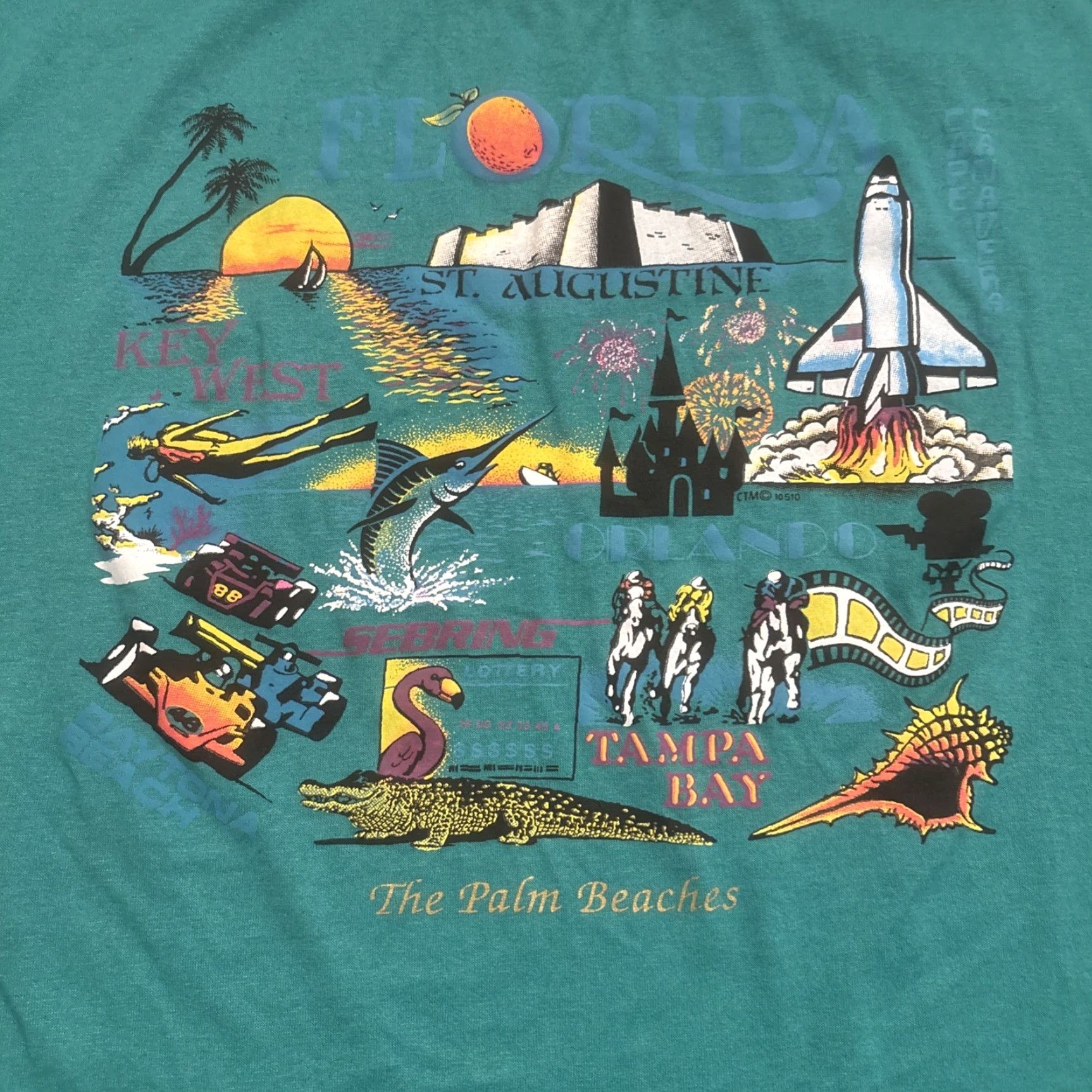 Vintage VINTAGE Florida Tourist Attractions T Shirt XL Teal 90s Hef-t Single Stitch Mens Shirts Size US XL / EU 56 / 4 - 2 Thumbnail