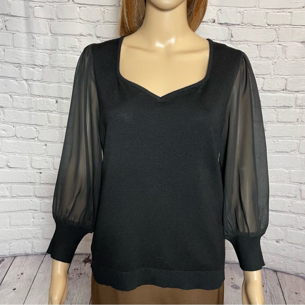 Adrianna Papell NWT New $89 Adrianna Papell 3/4 Chiffon Sleeve Knit Black T Size XXL / US 16-18 / IT 52-54 - 9 Thumbnail