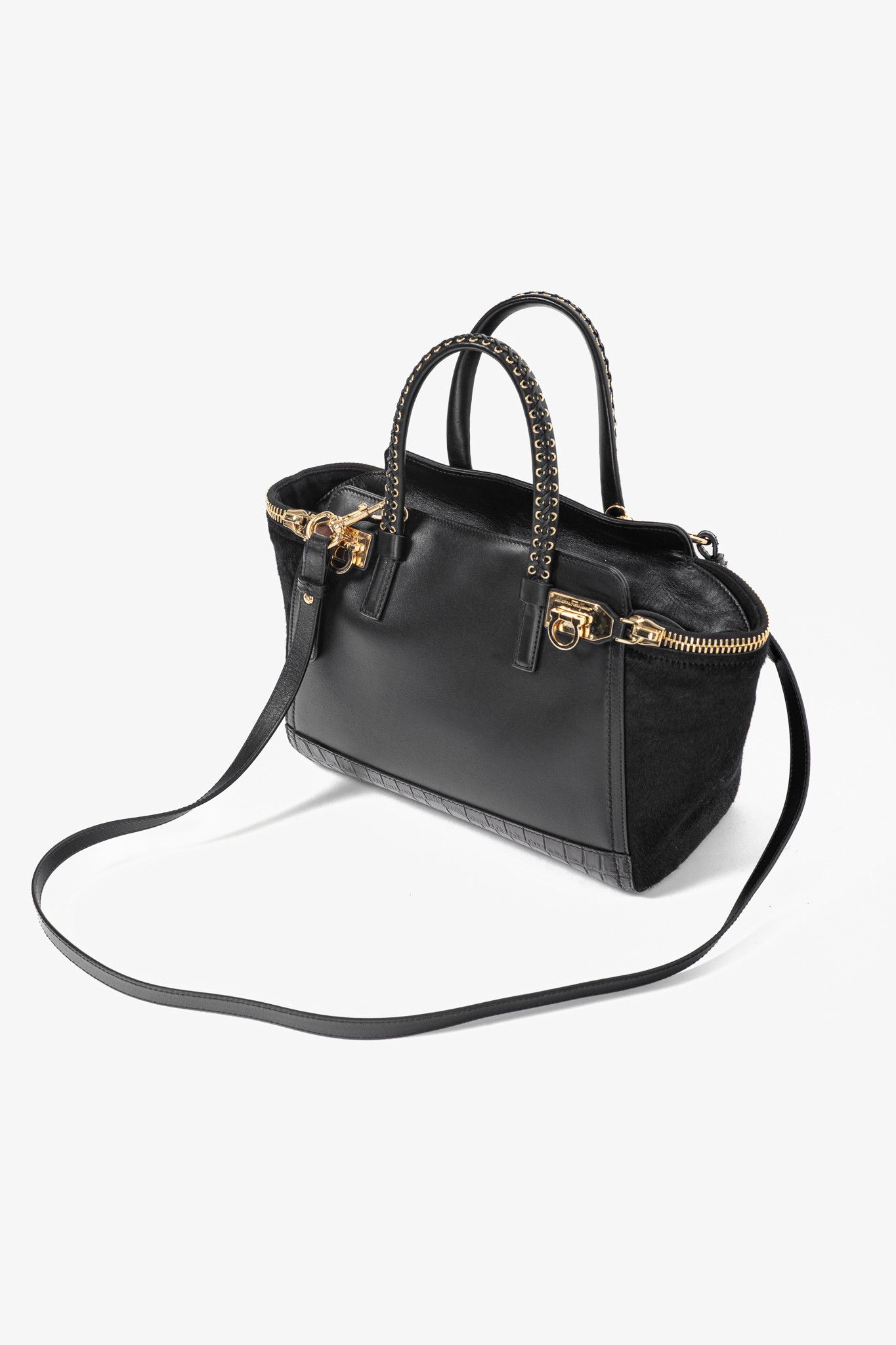 Salvatore Ferragamo Salvatore Ferragamo Gancini Black Leather & Calf Hair Tote Size ONE SIZE - 6 Thumbnail